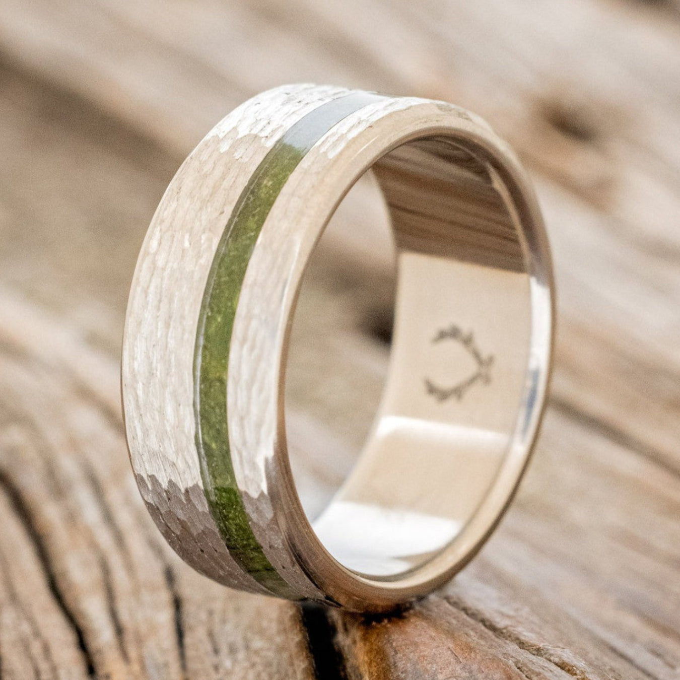 "VERTIGO" - MOSS WEDDING BAND WITH A HAMMERED FINISH-1