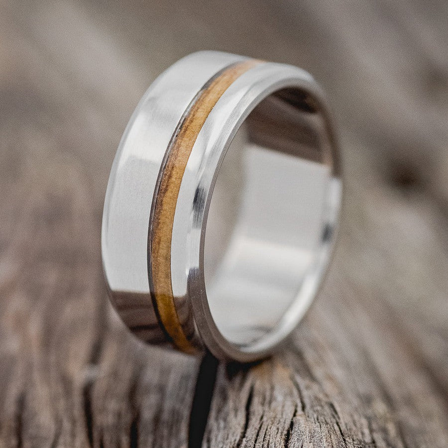 "VERTIGO" - OFFSET WHISKEY BARREL OAK WEDDING BAND-1