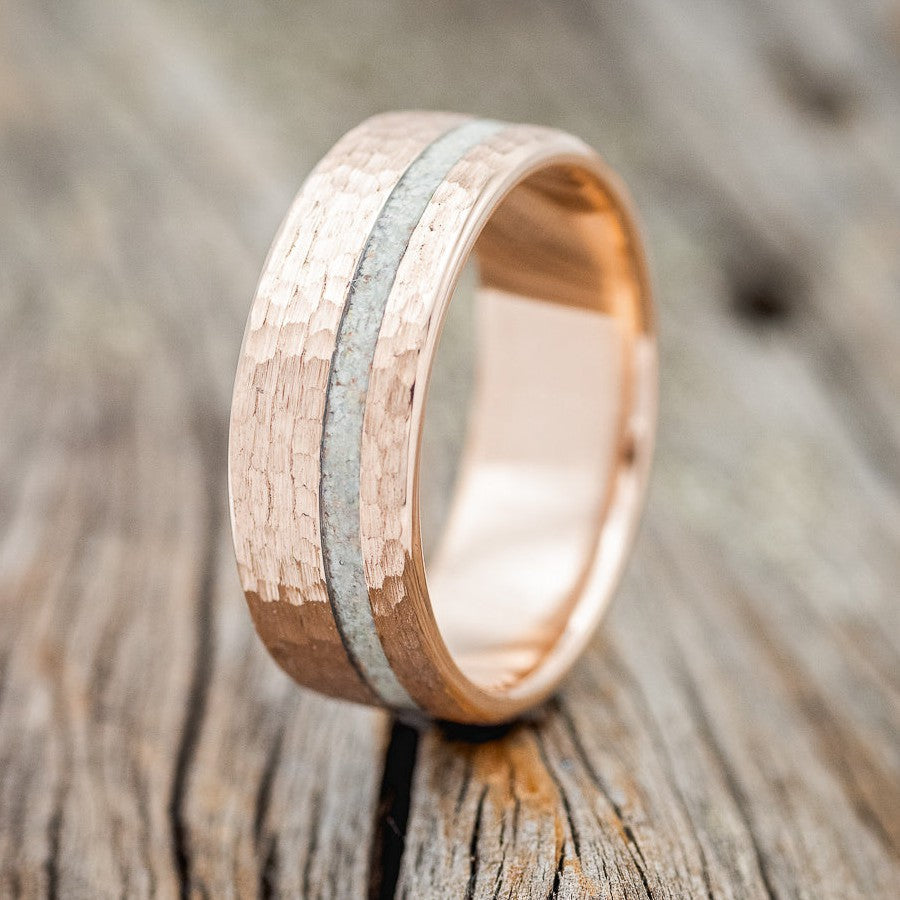 "VERTIGO" - OPAL WEDDING RING FEATURING A HAMMERED 14K GOLD BAND-1