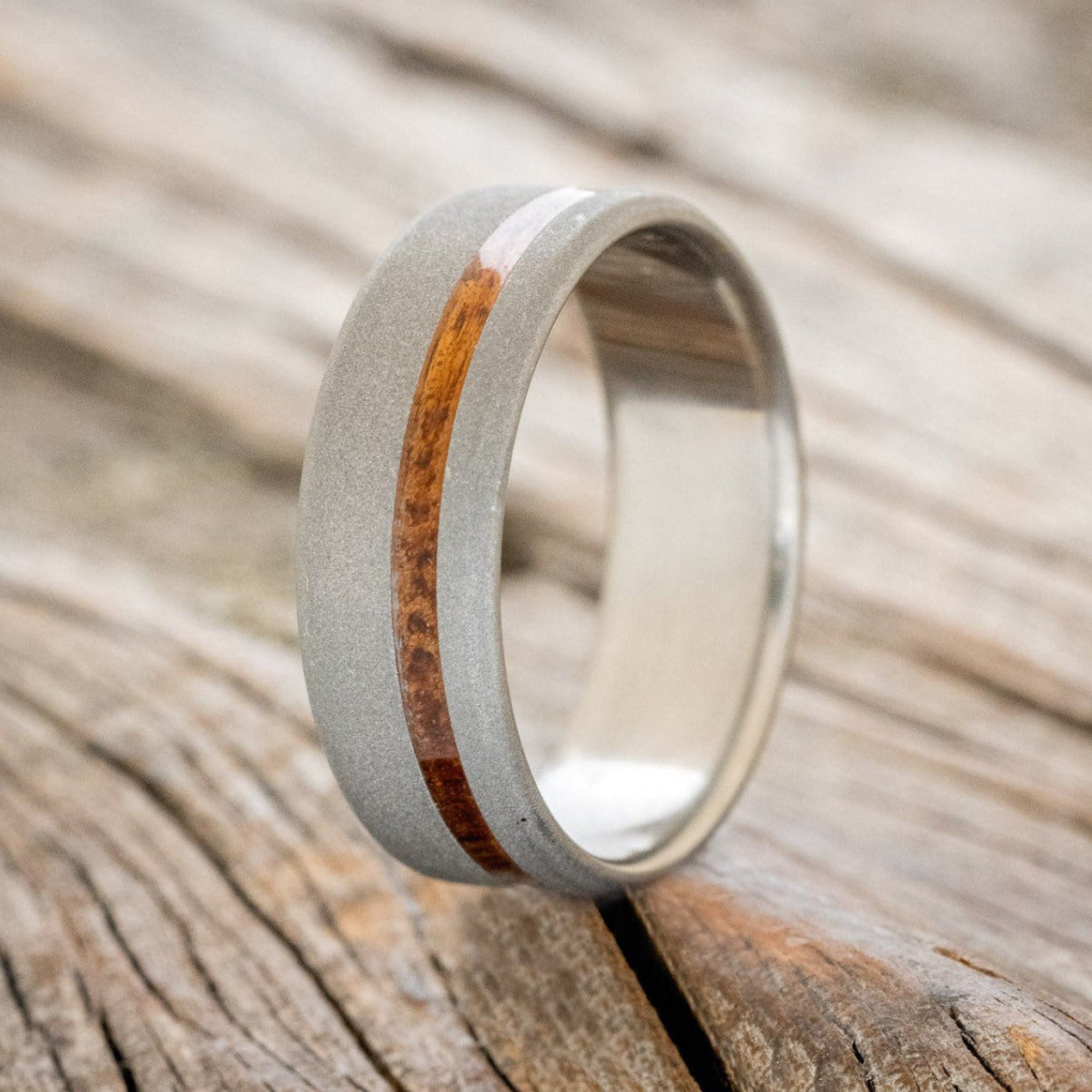"VERTIGO" - REDWOOD WEDDING BAND WITH SANDBLASTED FINISH-1