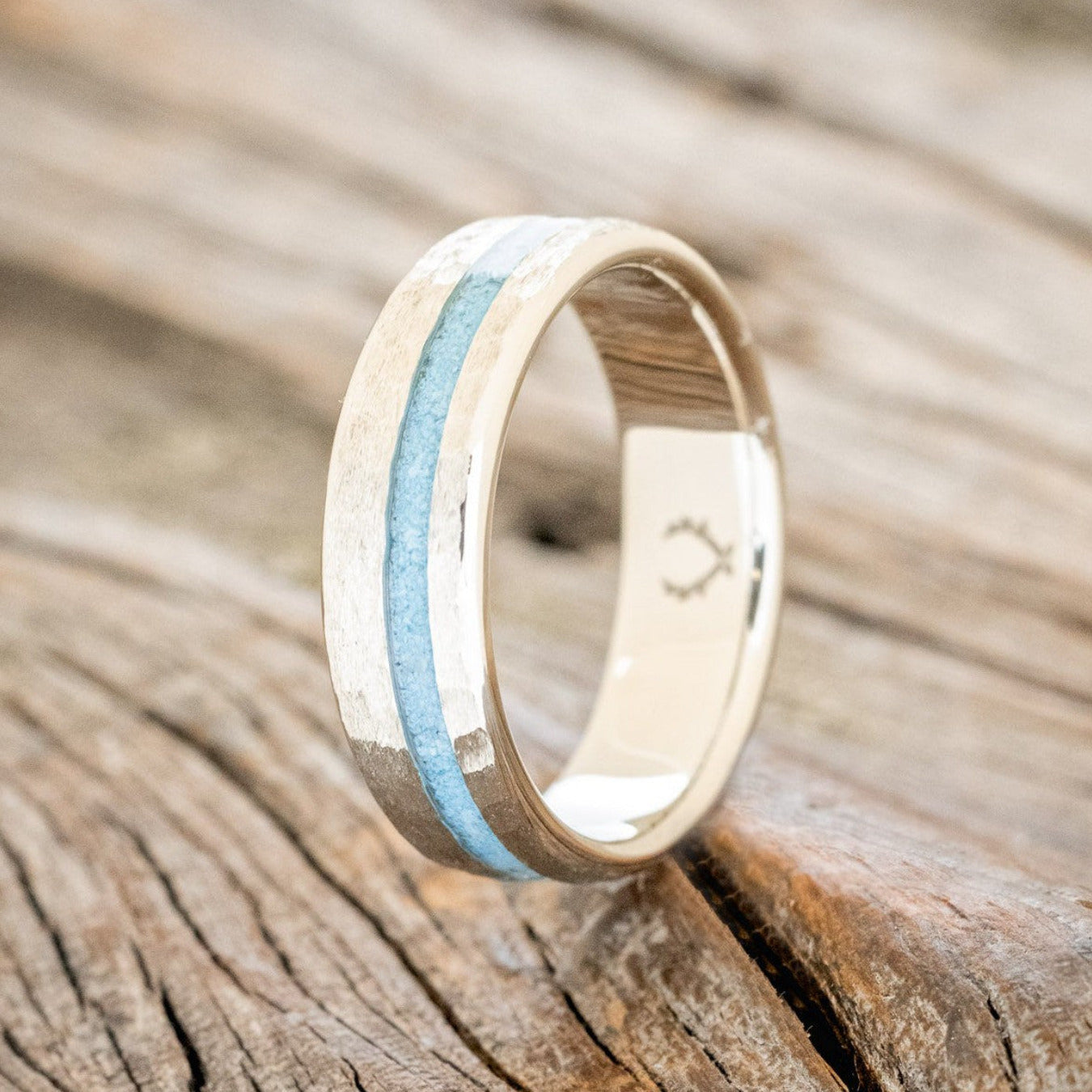 "VERTIGO" - TURQUOISE WEDDING BAND WITH A HAMMERED FINISH-1
