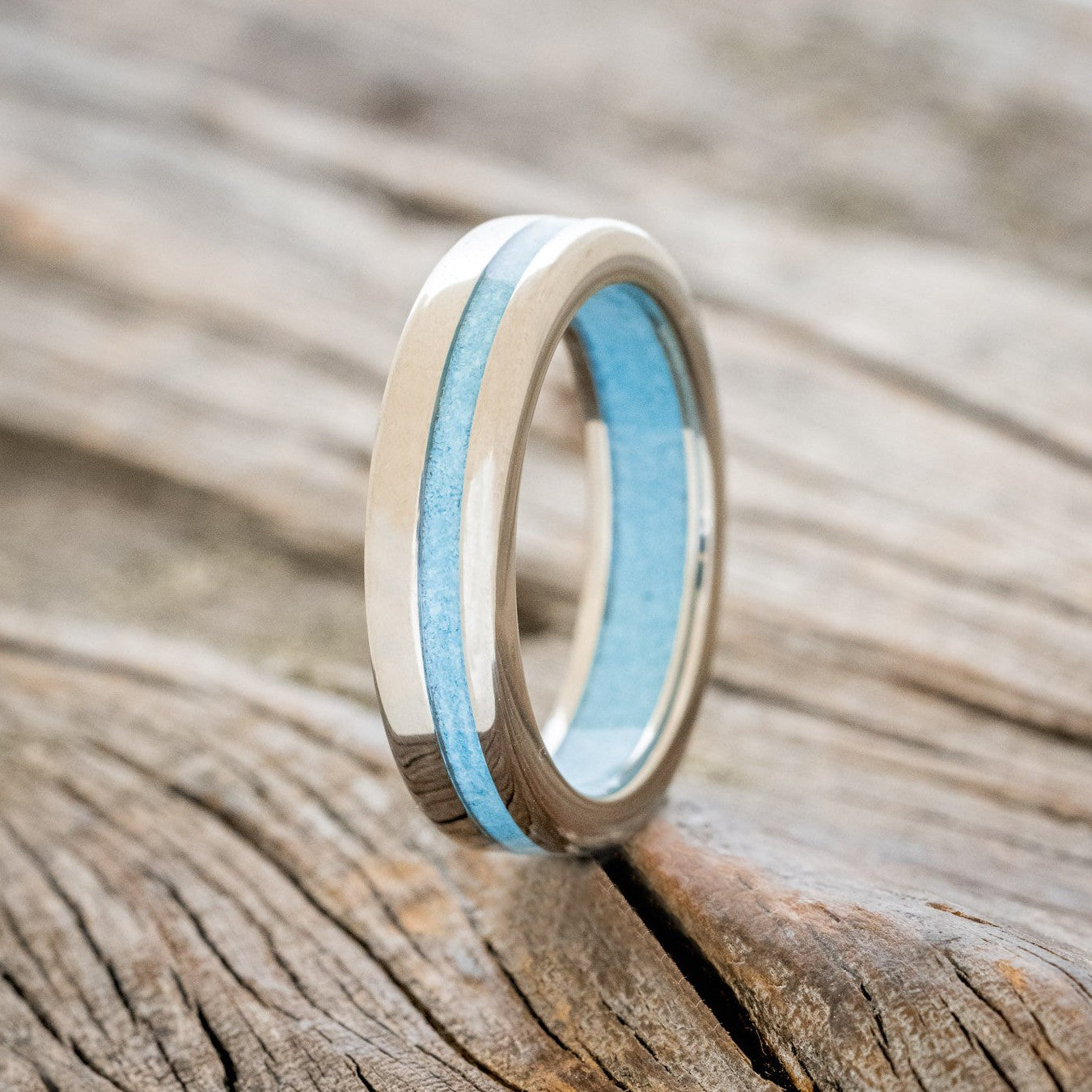 "VERTIGO" - TURQUOISE WEDDING RING FEATURING A TURQUOISE LINED BAND-1