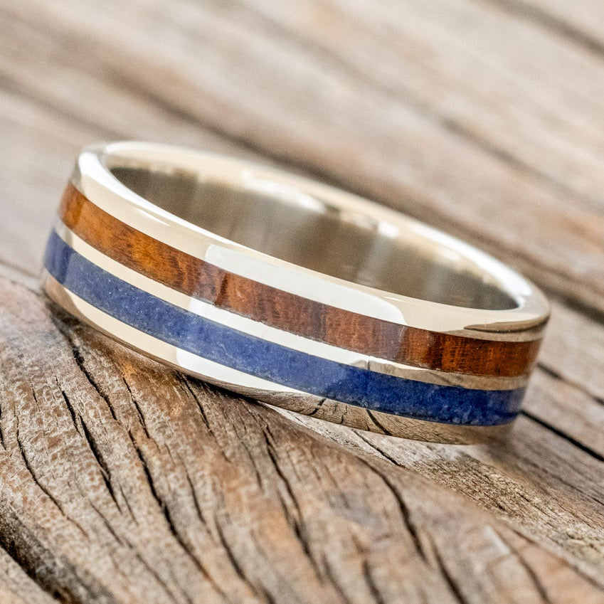 "Dyad" - Ironwood & Lapis Lazuli Wedding Band-Staghead Designs