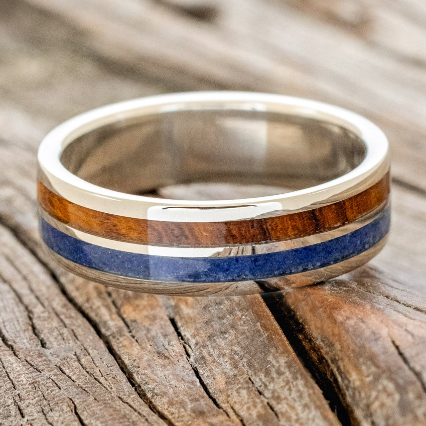 "Dyad" - Ironwood & Lapis Lazuli Wedding Band-Staghead Designs