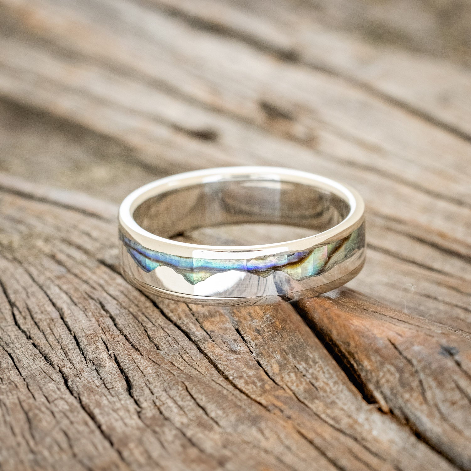 "HELIOS" - PAUA SHELL & SILVER MOUNTAIN RANGE WEDDING RING-3