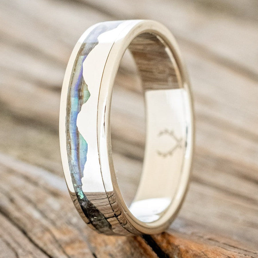 "Helios" - Paua Shell & Silver Mountain Range Men's Wedding Ring-Staghead Designs