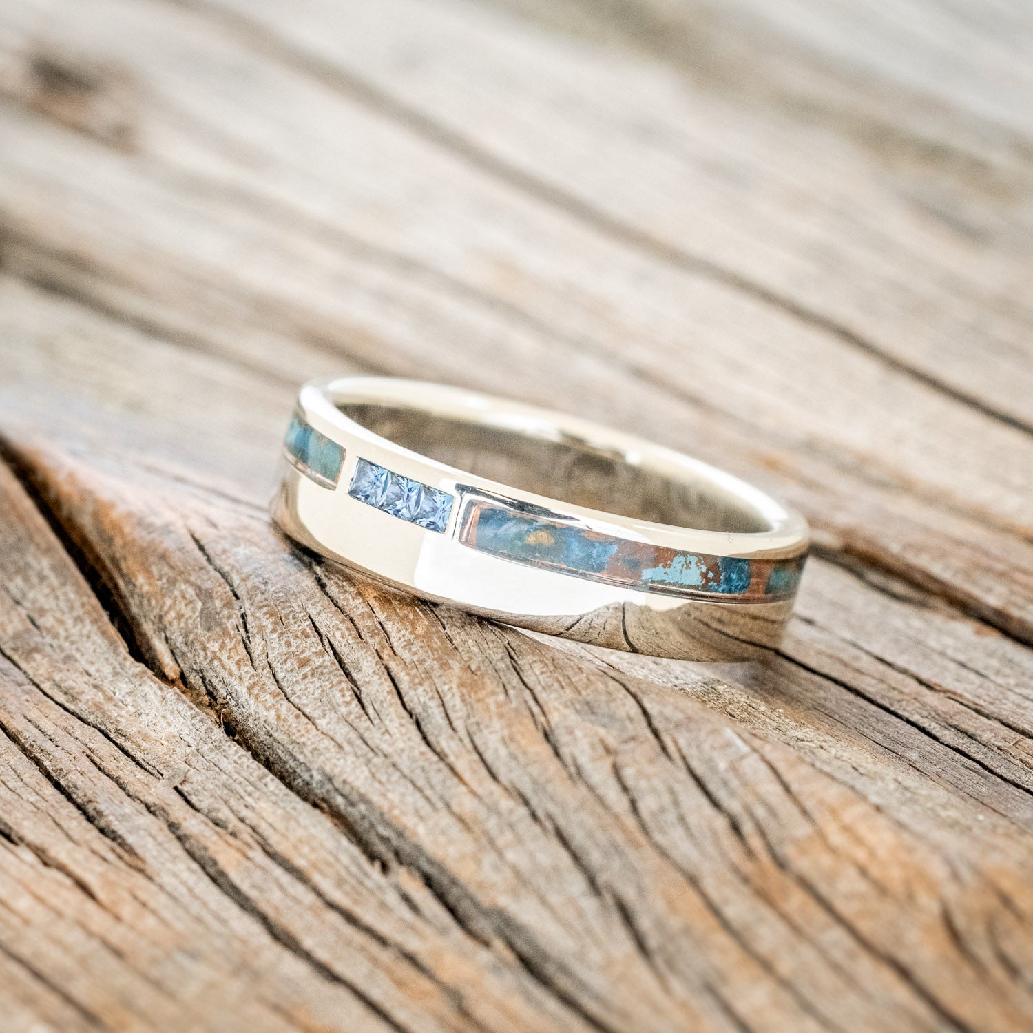 "JULIAN" - PATINA COPPER & LAB GROWN ALEXANDRITE WEDDING BAND-5