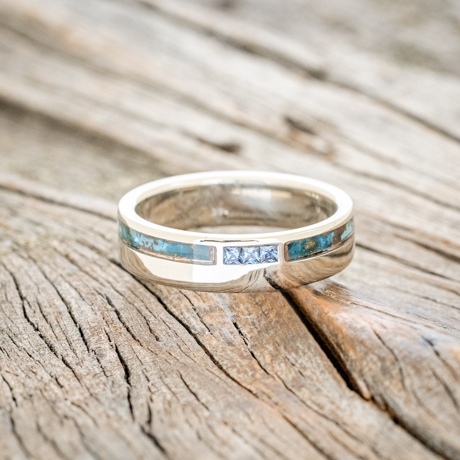 "JULIAN" - PATINA COPPER & LAB GROWN ALEXANDRITE WEDDING BAND-6