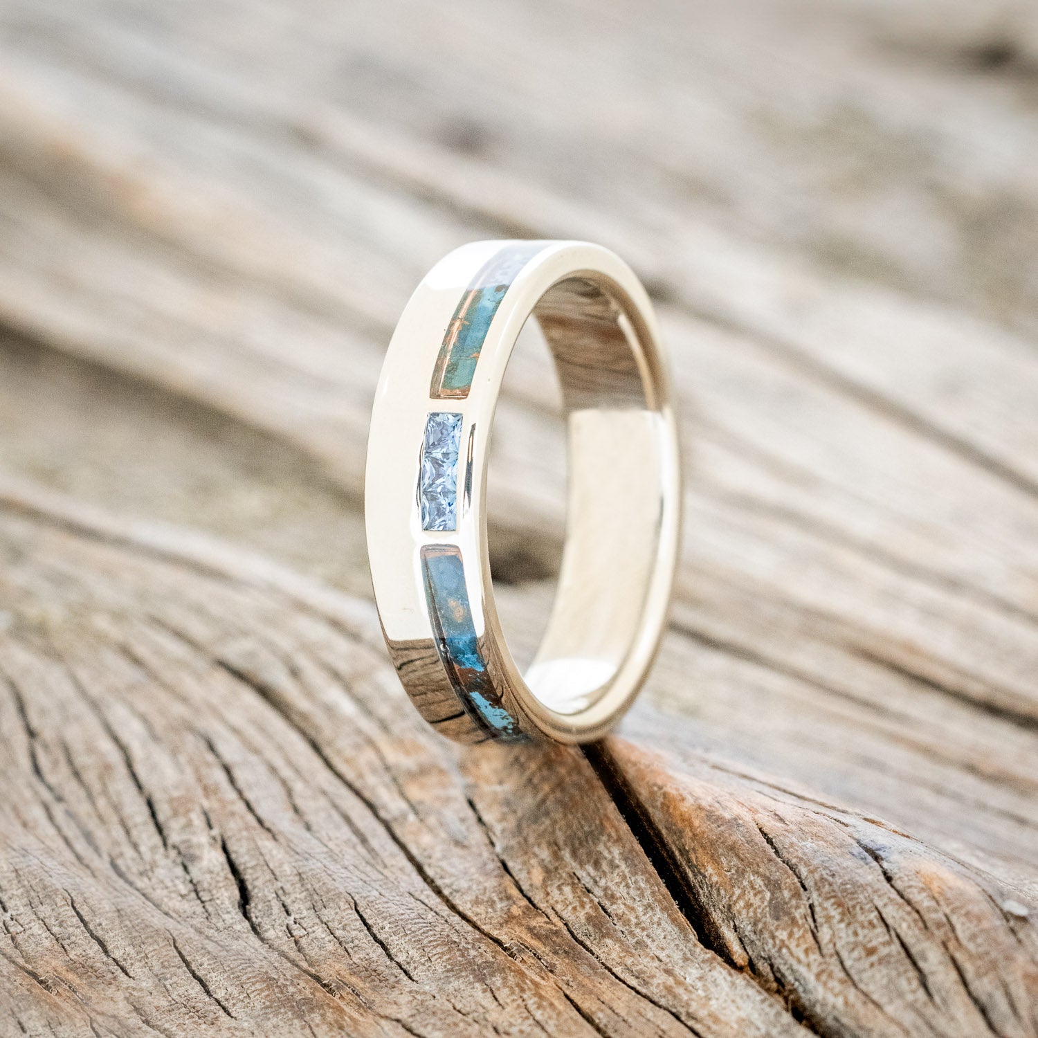 "JULIAN" - PATINA COPPER & LAB GROWN ALEXANDRITE WEDDING BAND-4