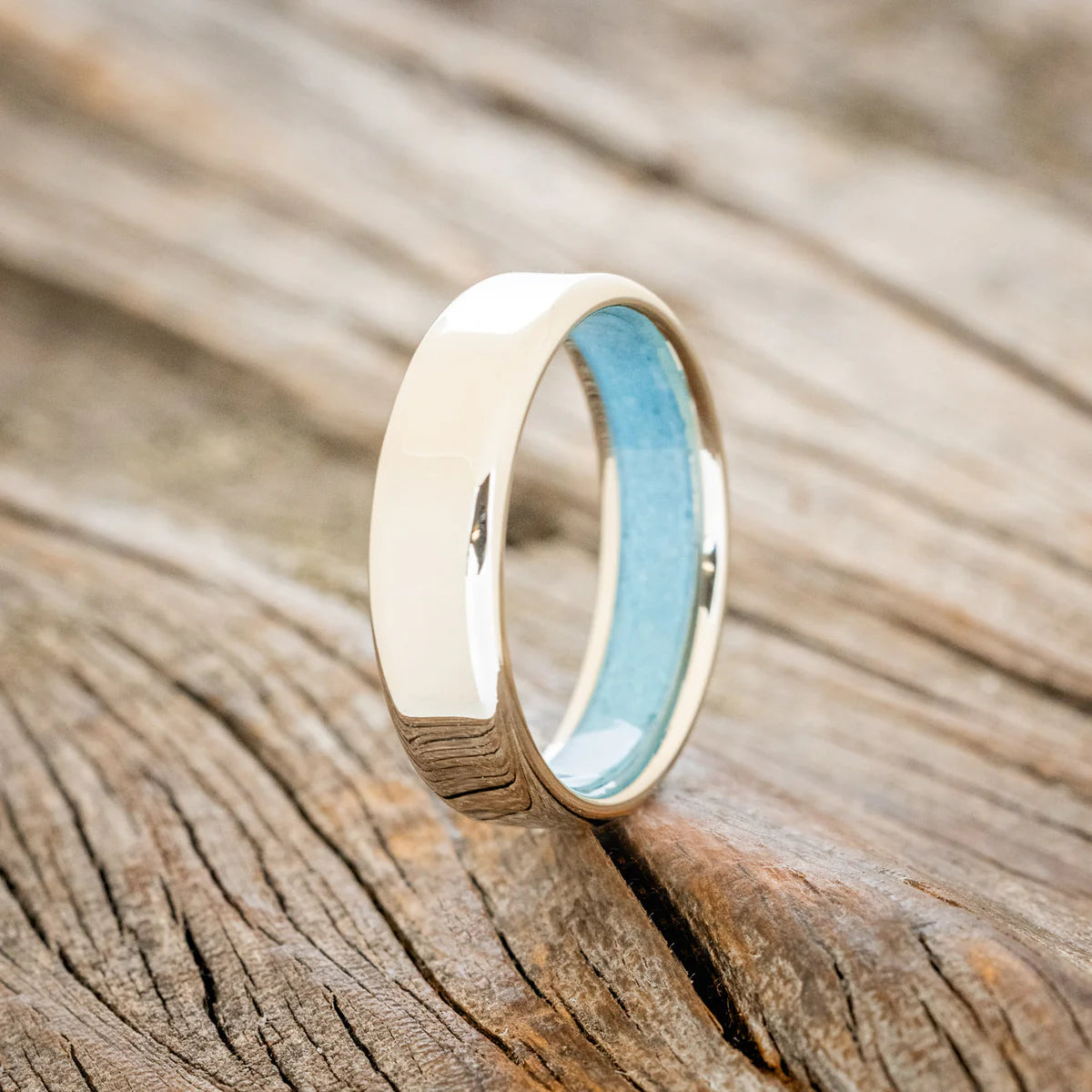 "Hyperion" - Turquoise Lined Wedding Band - 14K White Gold (6mm) - Size 6-Staghead Designs
