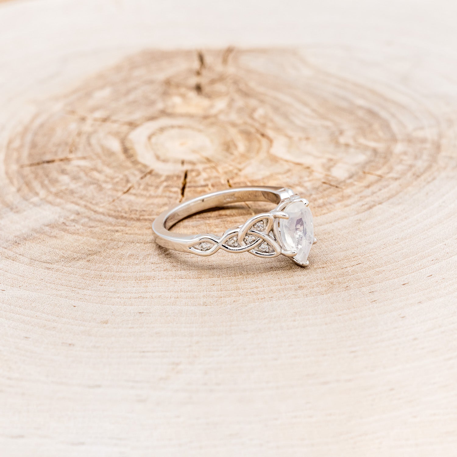 "AIFE" - CELTIC KNOT PEAR CUT MOONSTONE ENGAGEMENT RING-2