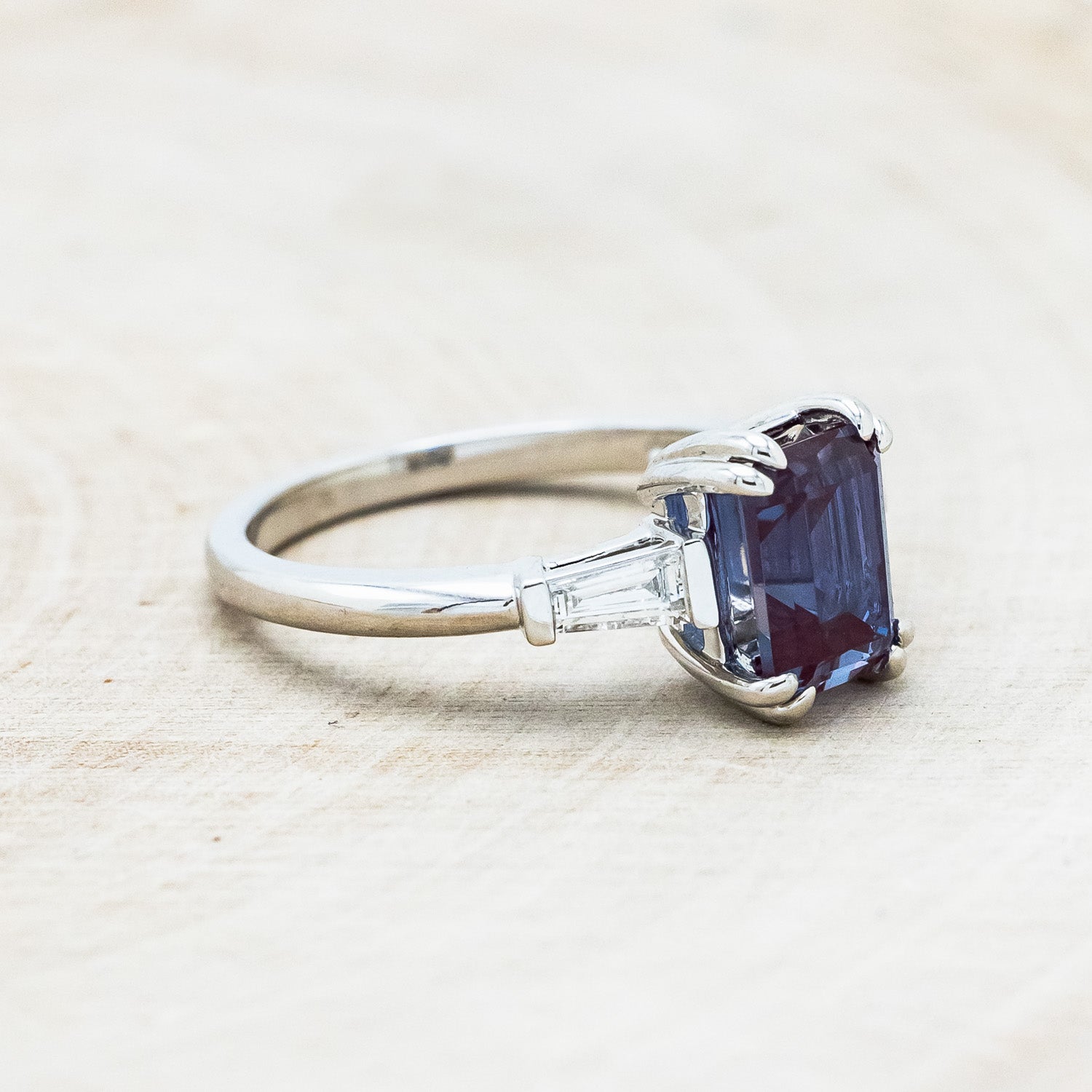 "ALBINA" - EMERALD CUT LAB-GROWN ALEXANDRITE ENGAGEMENT RING WITH LAB-GROWN DIAMOND ACCENTS-2