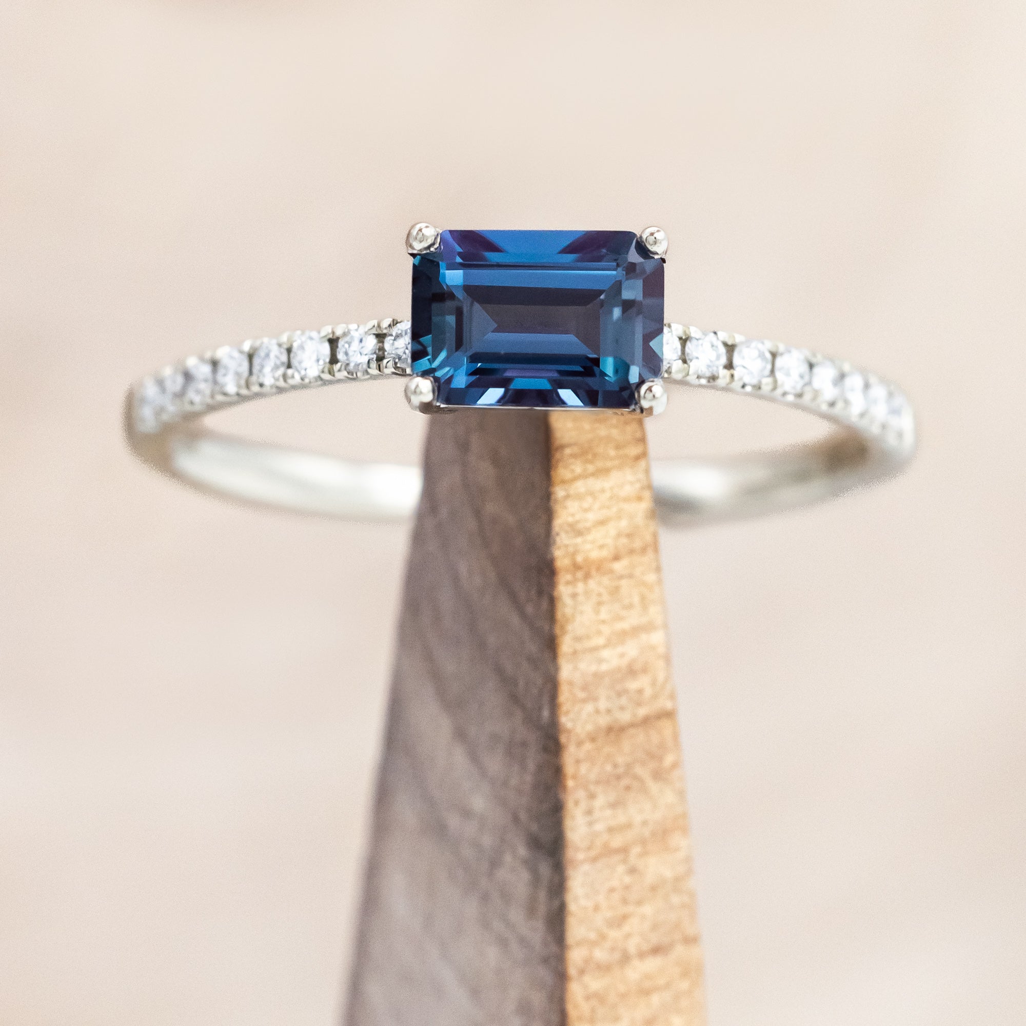 "AMARA" - EMERALD CUT ENGAGEMENT RING WITH DIAMOND ACCENTS-Staghead Designs