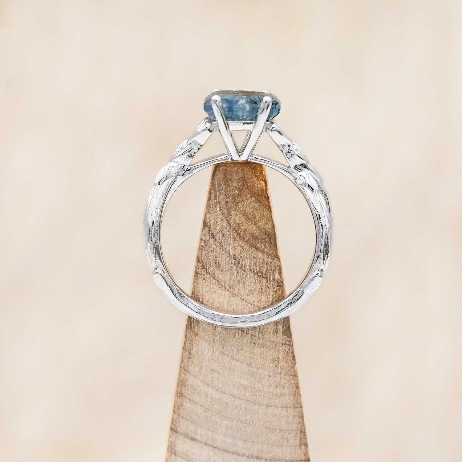 "AMARIS" - CELTIC KNOT ACCENTED HEXAGON CUT MOSS AGATE ENGAGEMENT RING WITH DIAMOND ACCENTS-Staghead Designs