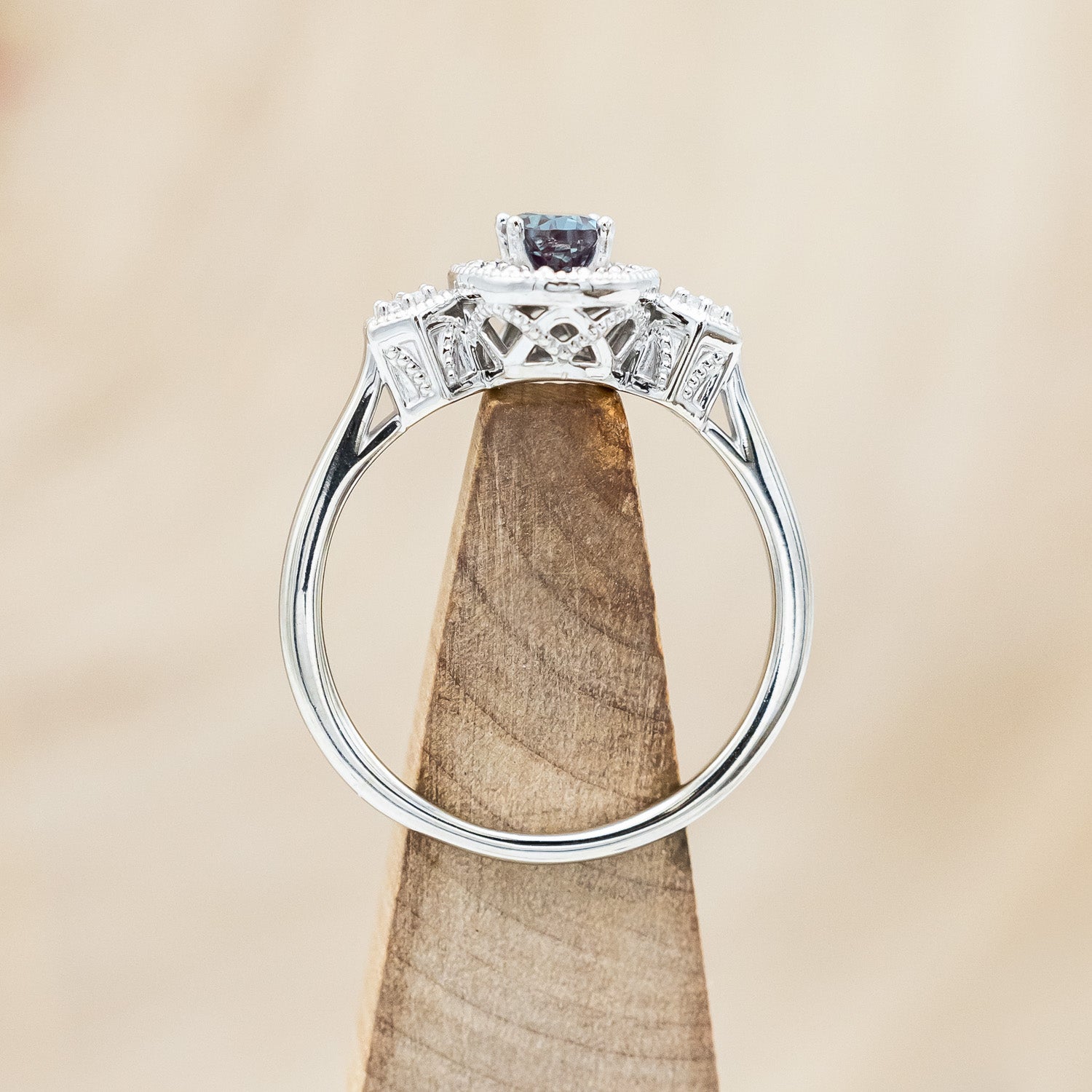 "AMELIA" - OVAL LAB-GROWN ALEXANDRITE ENGAGEMENT RING WITH DIAMOND HALO & ACCENTS-Staghead Designs