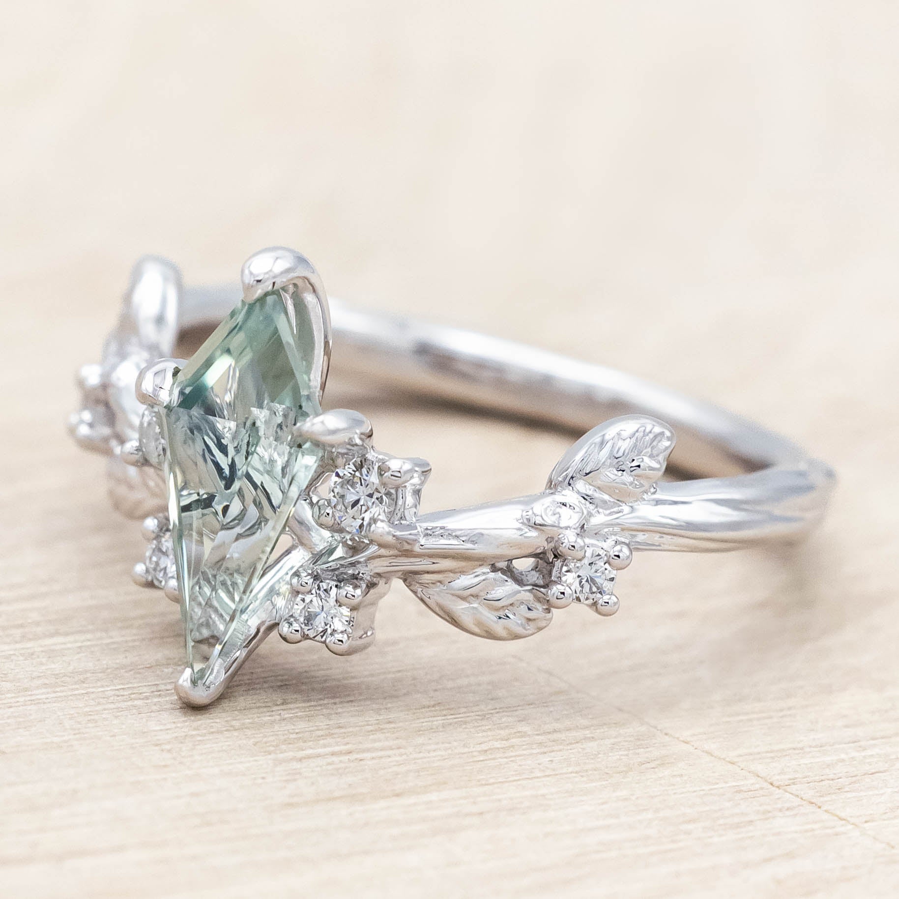 "ARTEMISIA" - KITE CUT LAB-GROWN GREEN SAPPHIRE ENGAGEMENT RING WITH DIAMOND ACCENTS-Staghead Designs