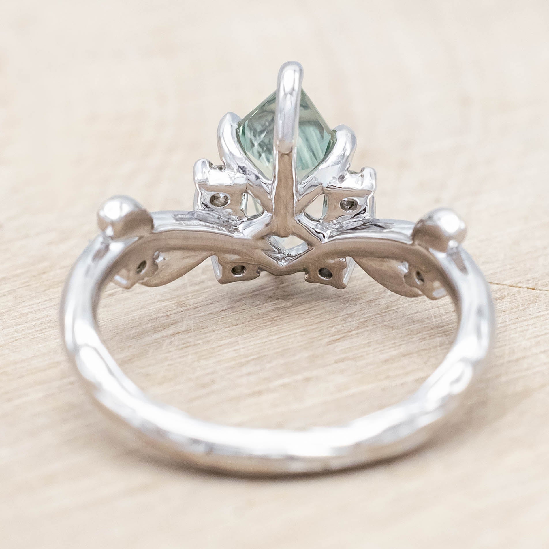 "ARTEMISIA" - KITE CUT LAB-GROWN GREEN SAPPHIRE ENGAGEMENT RING WITH DIAMOND ACCENTS-Staghead Designs
