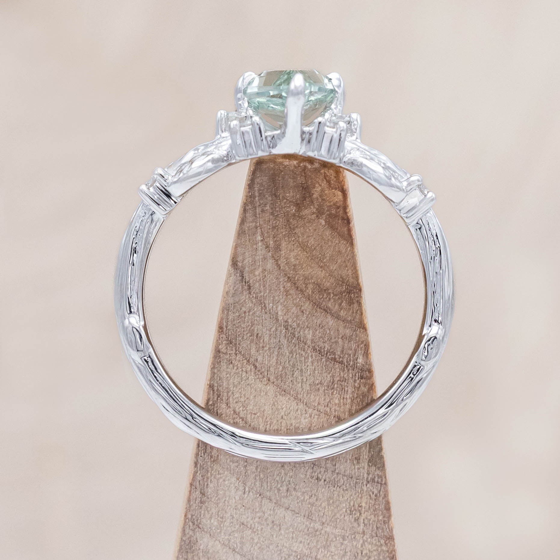 "ARTEMISIA" - KITE CUT LAB-GROWN GREEN SAPPHIRE ENGAGEMENT RING WITH DIAMOND ACCENTS-Staghead Designs