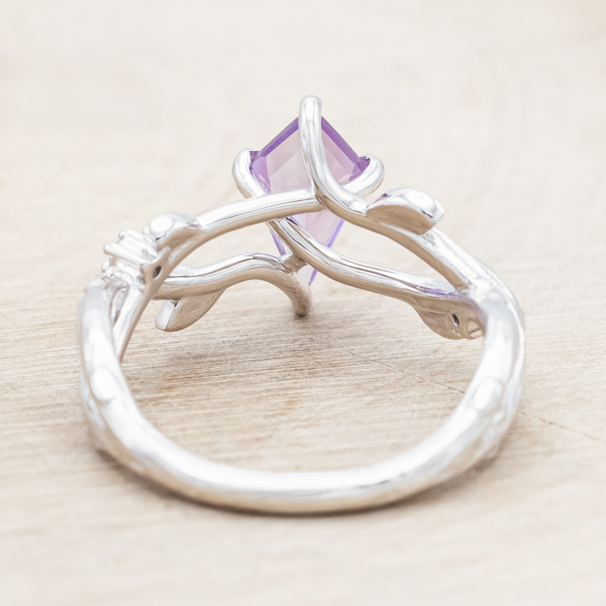 "ARTEMIS ON THE VINE" - KITE CUT ENGAGEMENT RING WITH DIAMOND ACCENTS & "BRIAR" STACKING BAND-Staghead Designs