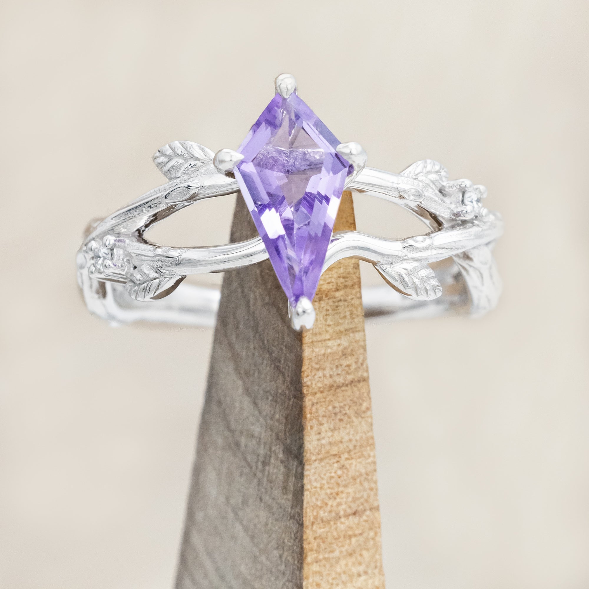 "ARTEMIS ON THE VINE" - KITE CUT ENGAGEMENT RING WITH DIAMOND ACCENTS & "BRIAR" STACKING BAND-Staghead Designs