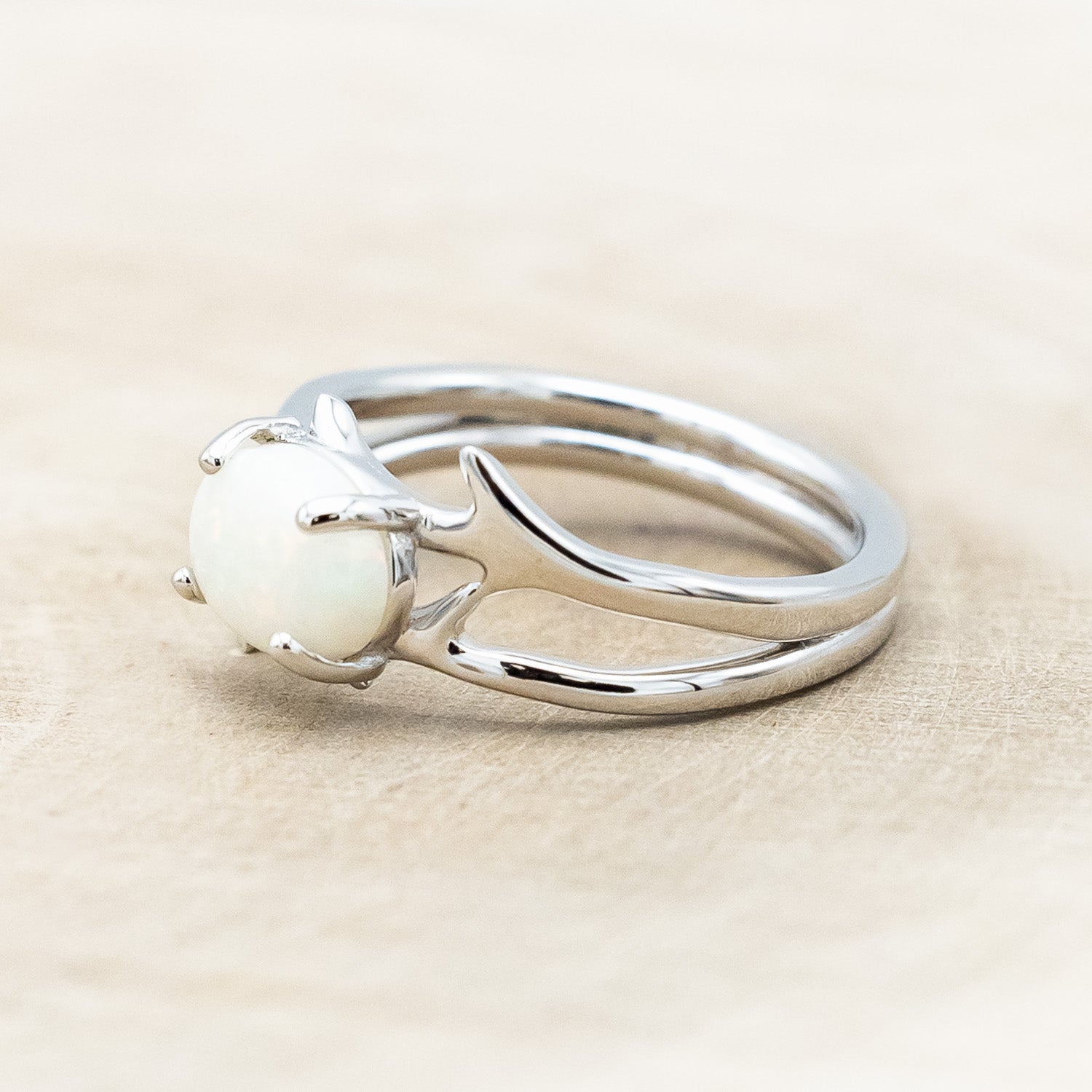 "ARTEMIS" - OVAL OPAL ENGAGEMENT RING WITH AN ANTLER STYLE BAND-Staghead Designs