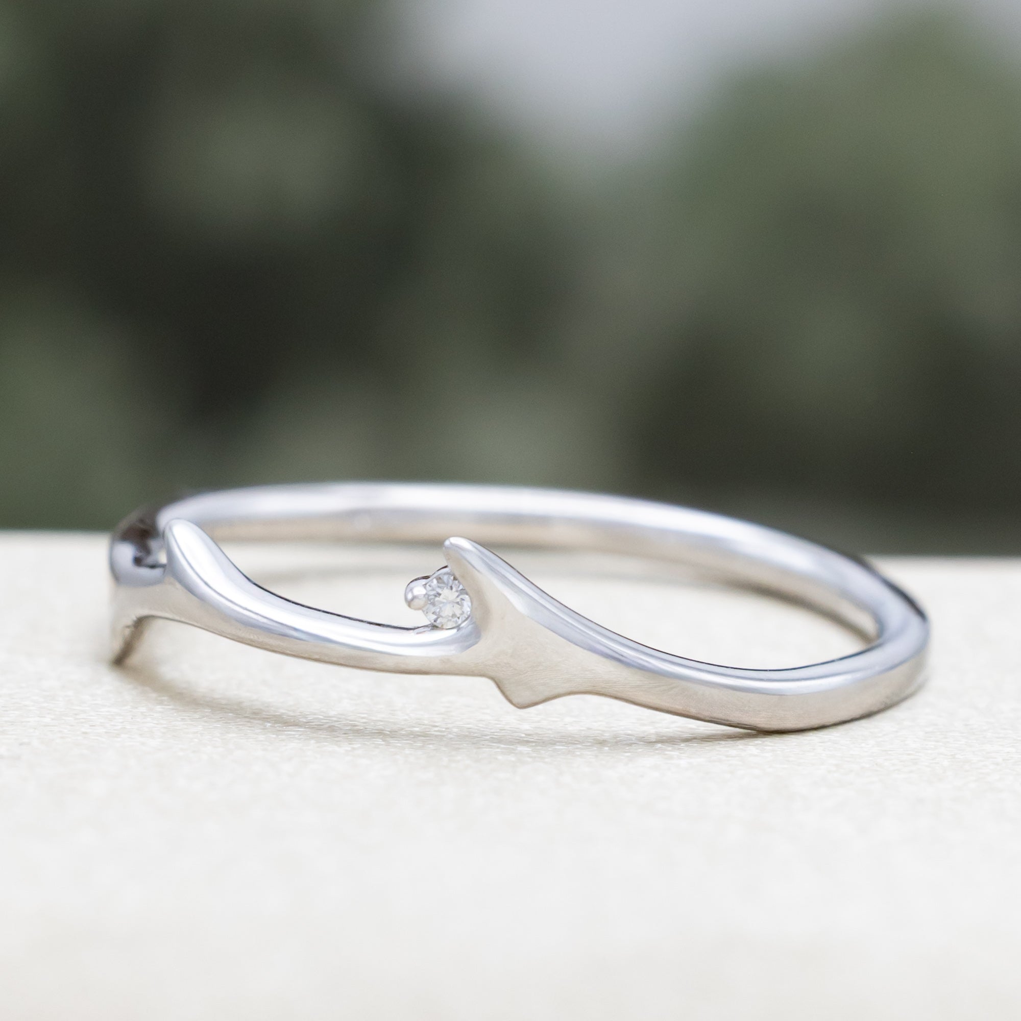 "ARTEMIS" - PEAR CUT GREEN TOURMALINE ENGAGEMENT RING WITH AN ANTLER-STYLE STACKING BAND AND DIAMOND ACCENT-Staghead Designs
