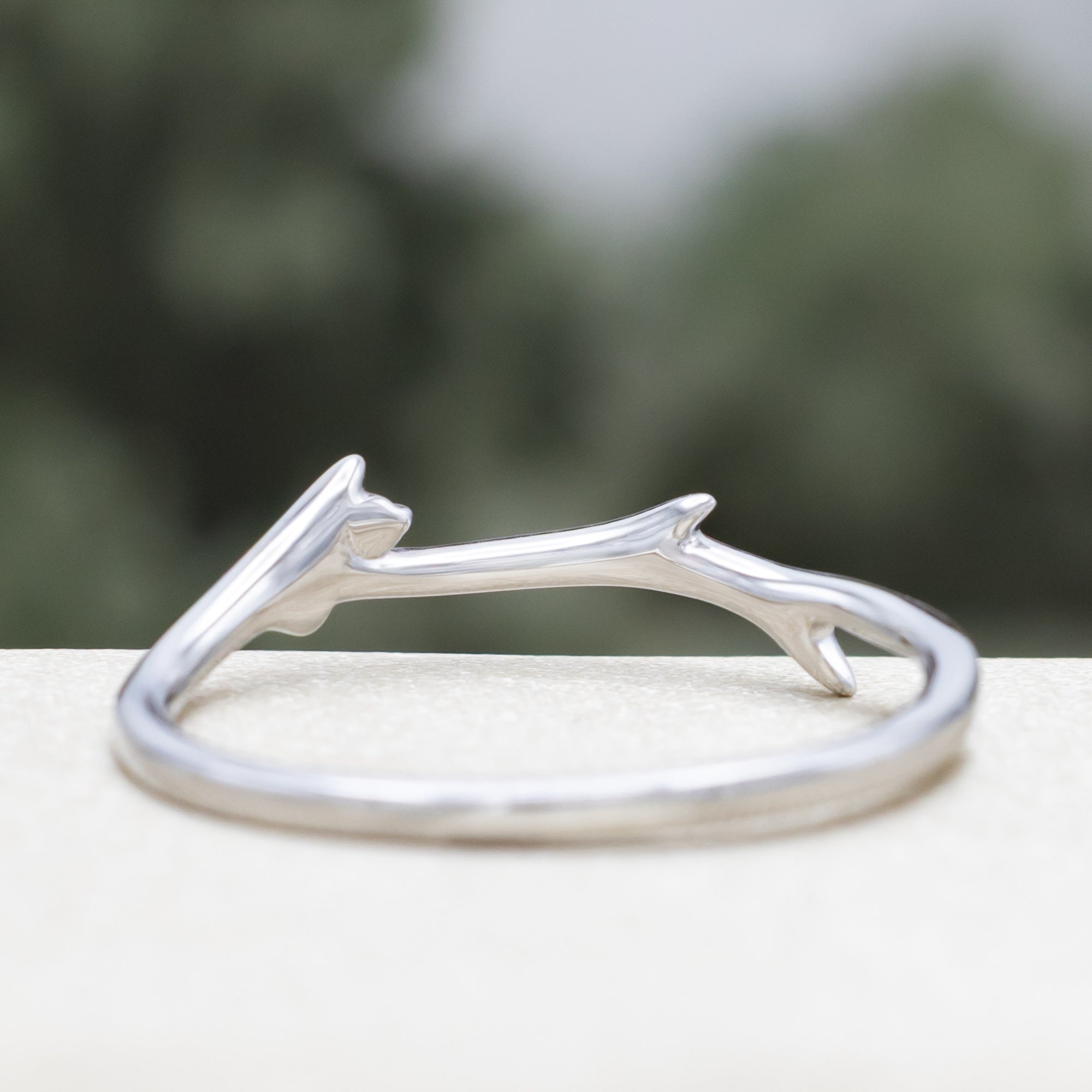 "ARTEMIS" - PEAR CUT GREEN TOURMALINE ENGAGEMENT RING WITH AN ANTLER-STYLE STACKING BAND AND DIAMOND ACCENT-Staghead Designs