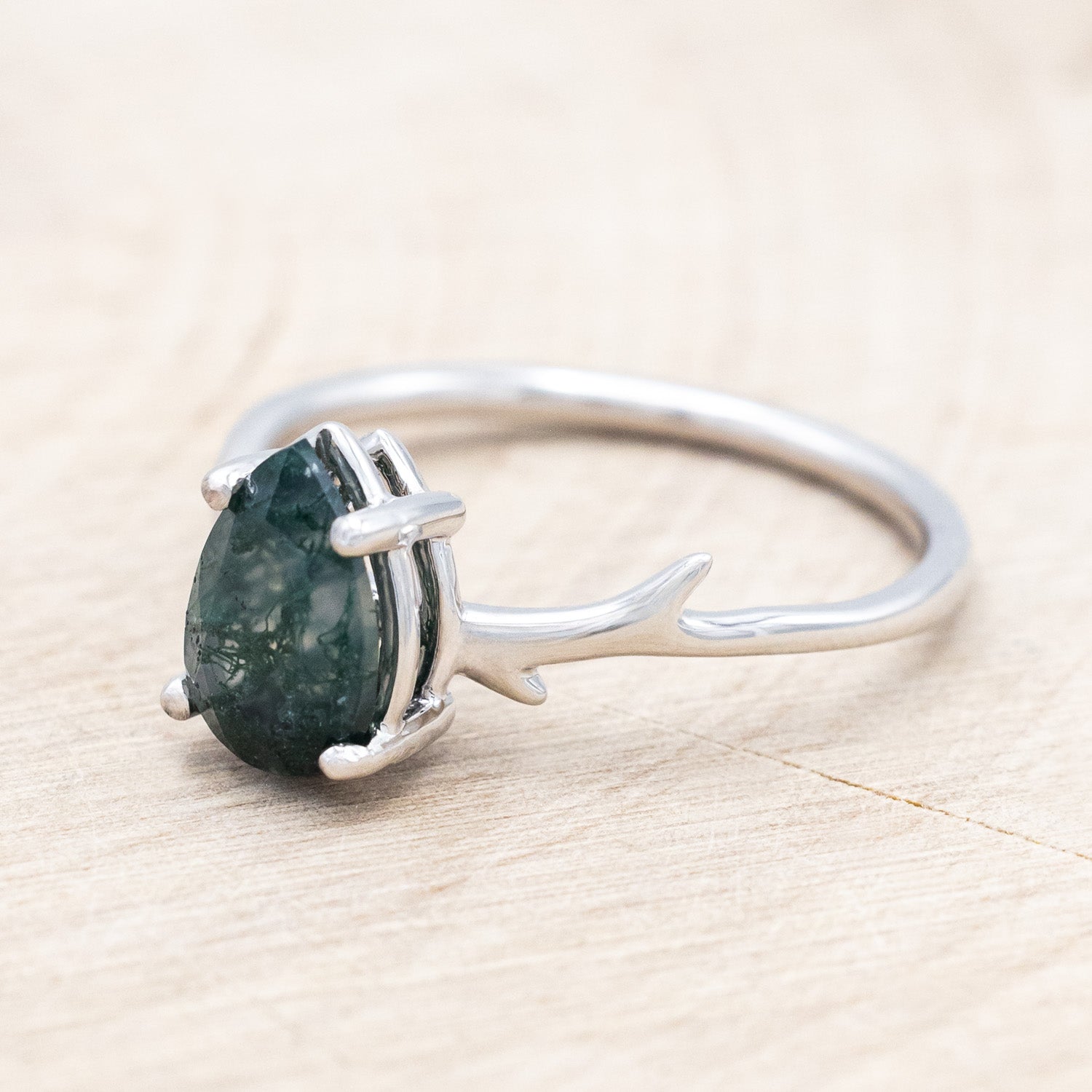 "ARTEMIS" - PEAR CUT MOSS AGATE ENGAGEMENT RING-Staghead Designs