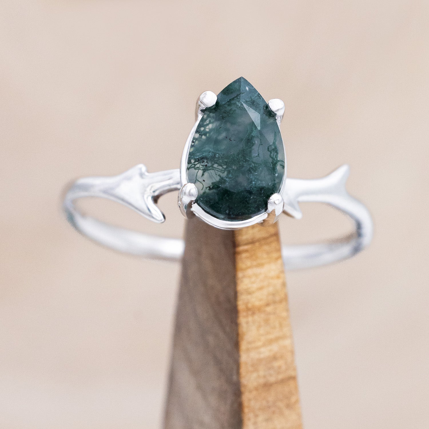 "ARTEMIS" - PEAR CUT MOSS AGATE ENGAGEMENT RING-Staghead Designs
