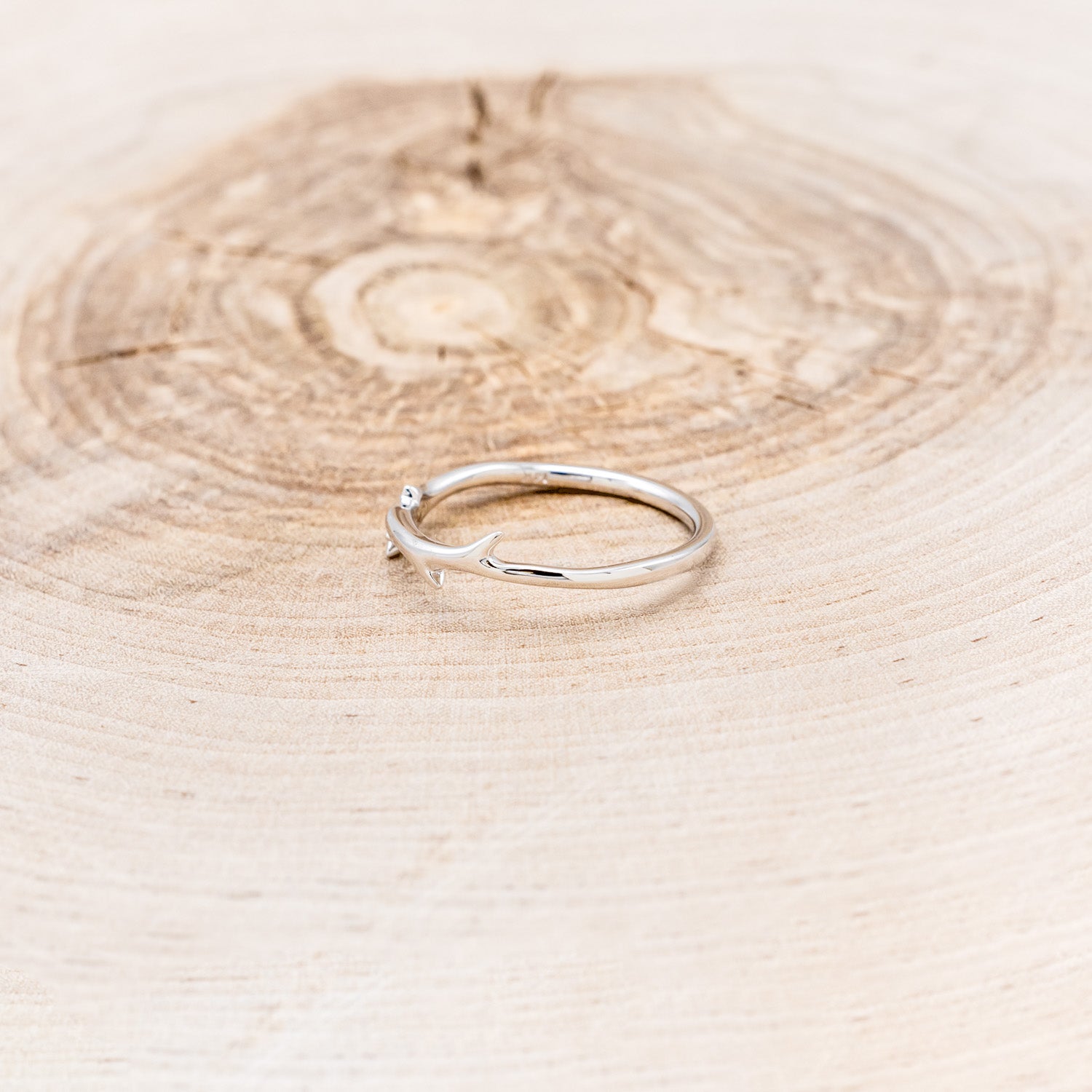 "ARTEMIS" STACKER - 14K GOLD ANTLER-STYLE STACKING BAND WITH A SINGLE DIAMOND ACCENT-15