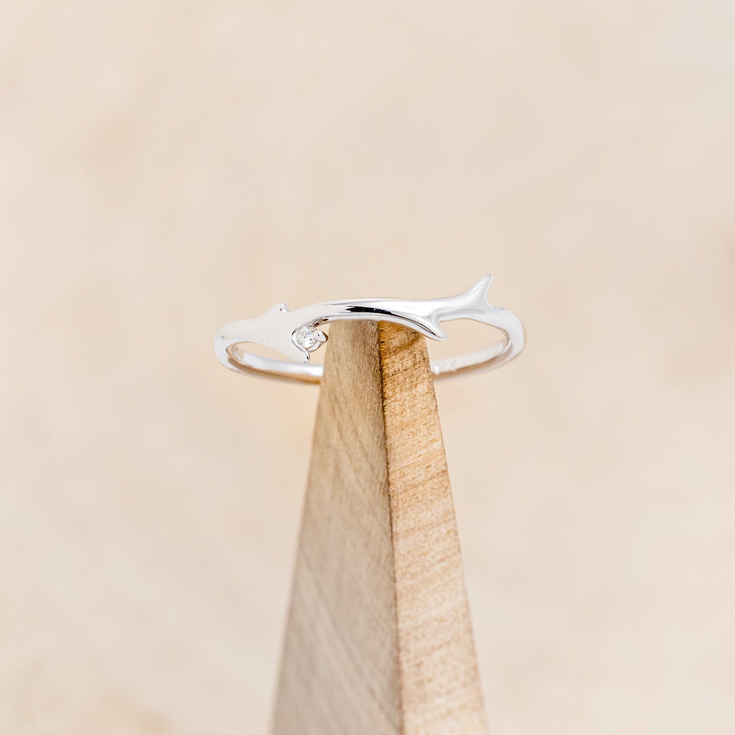 "ARTEMIS" STACKER - 14K GOLD ANTLER-STYLE STACKING BAND WITH A SINGLE DIAMOND ACCENT-13