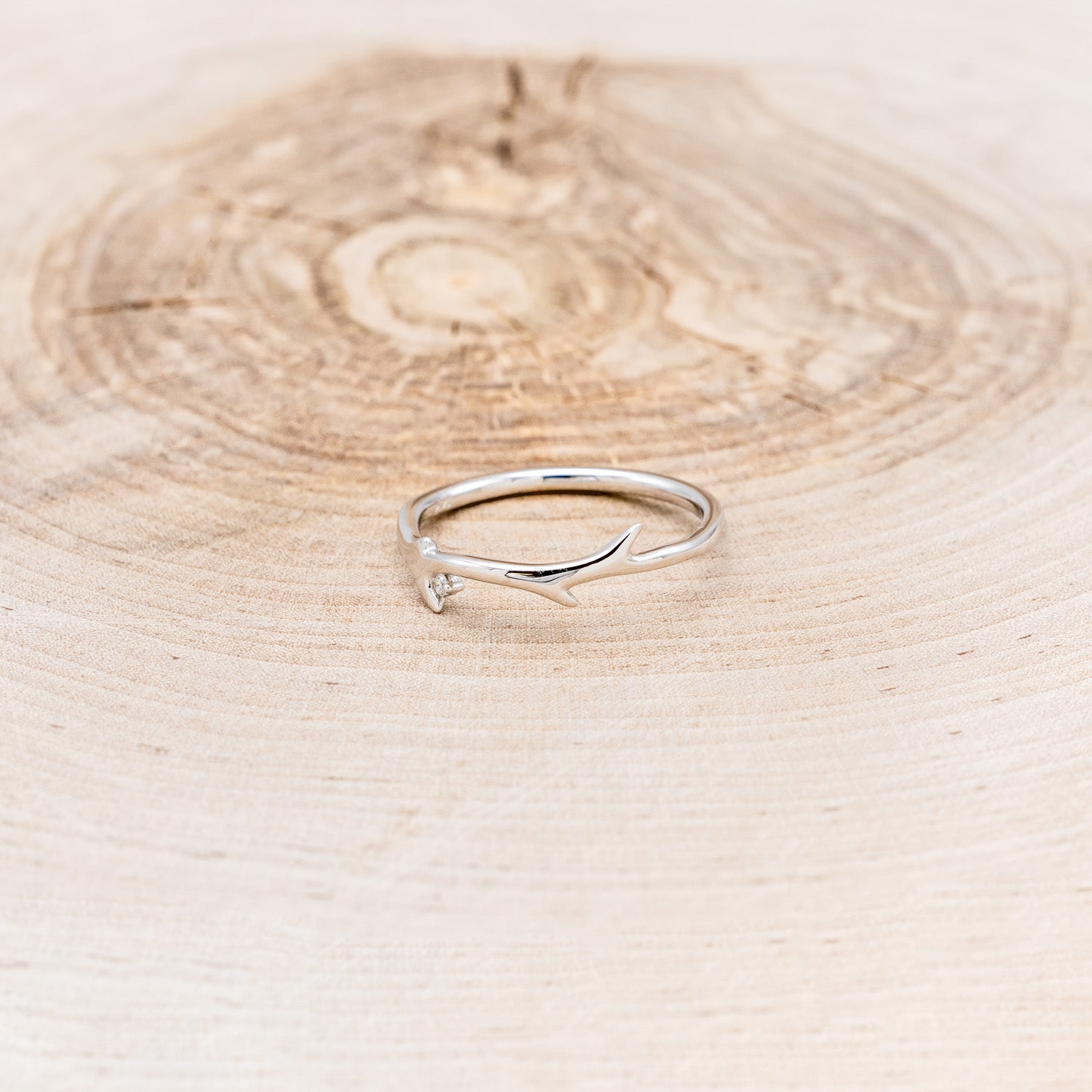 "ARTEMIS" STACKER - 14K GOLD ANTLER-STYLE STACKING BAND WITH A SINGLE DIAMOND ACCENT-16