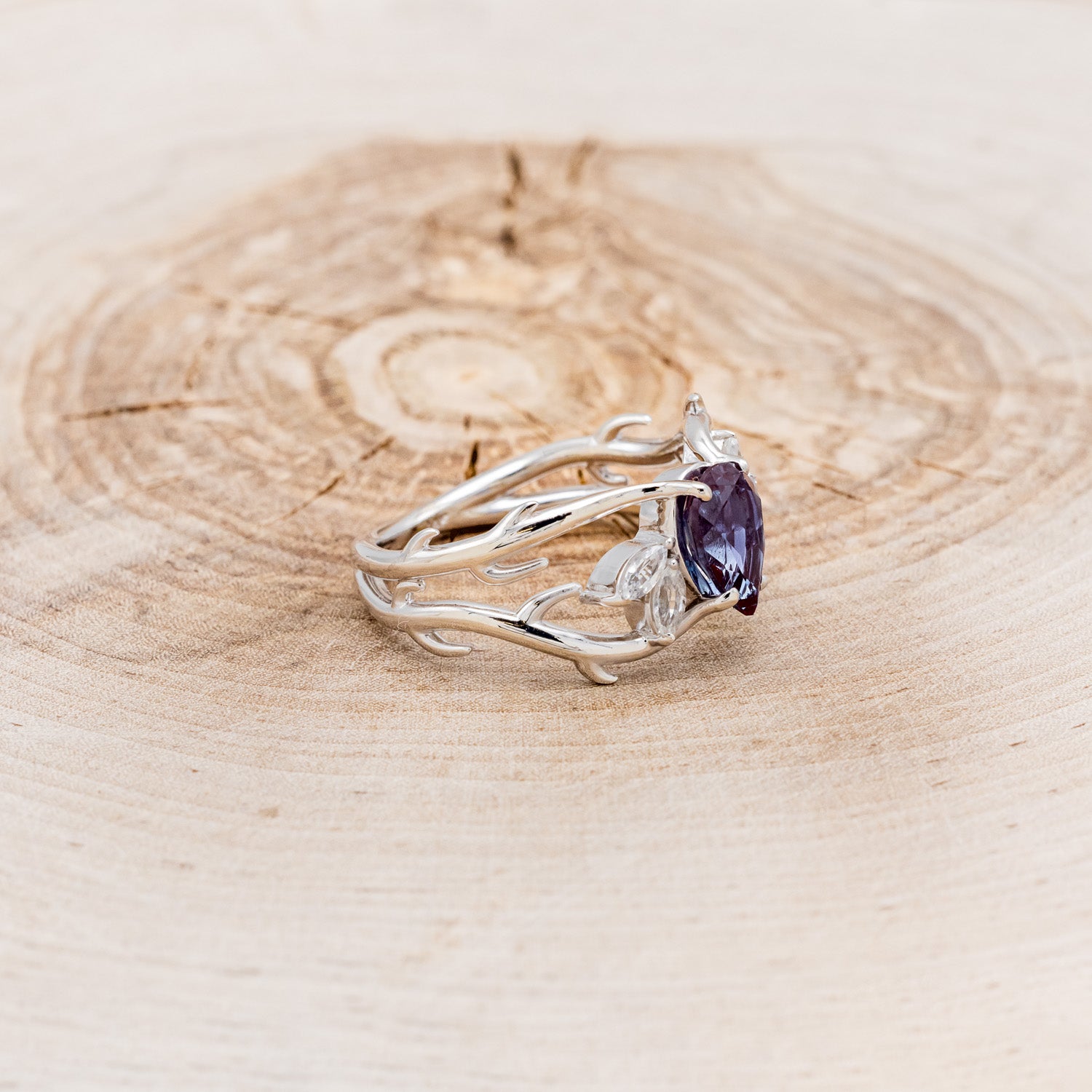 "ARTEMIS" - PEAR SHAPED LAB-GROWN ALEXANDRITE ENGAGEMENT RING WITH MARQUISE DIAMOND ACCENTS-2