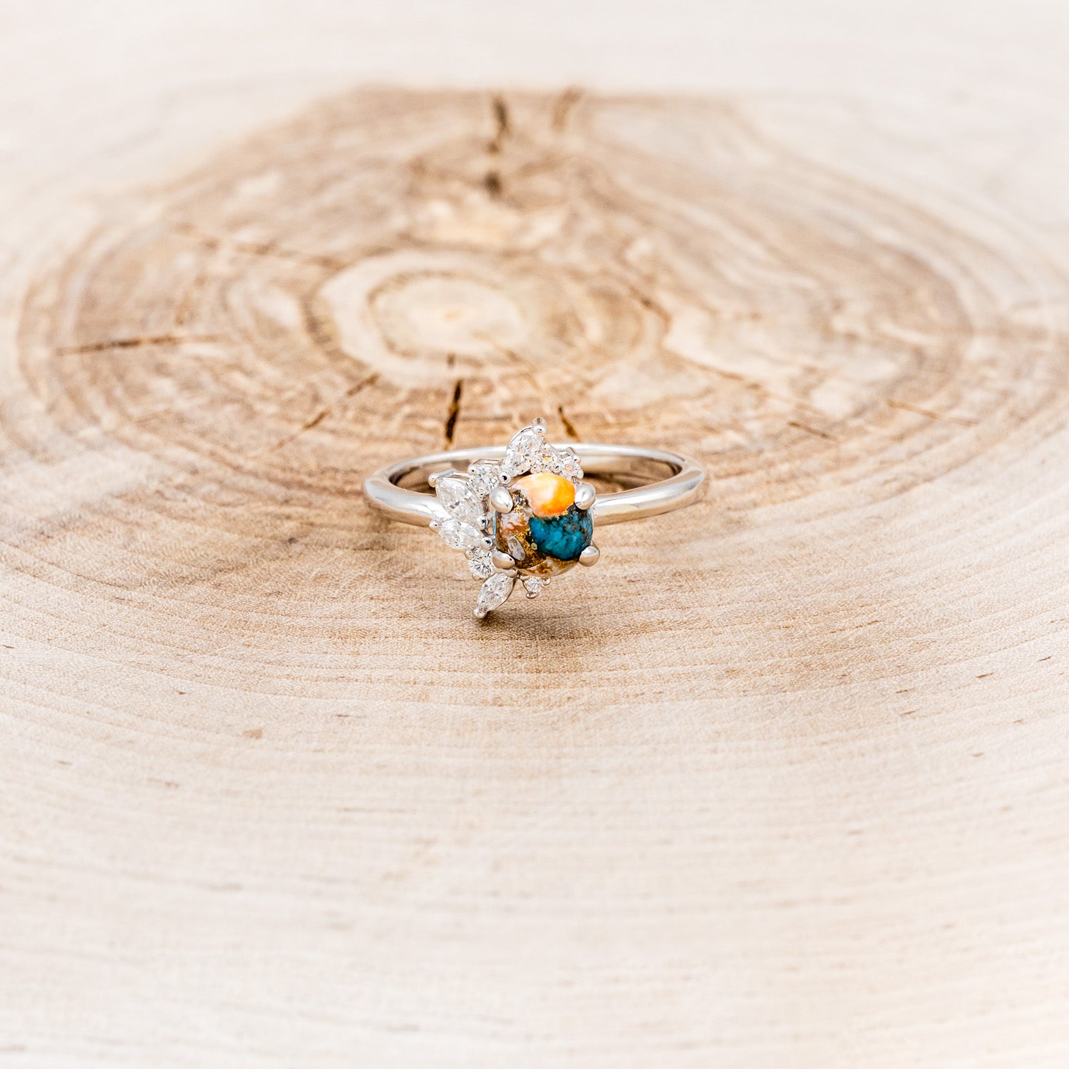 "AURAE" - ROUND CUT SPINY OYSTER TURQUOISE ENGAGEMENT RING-4