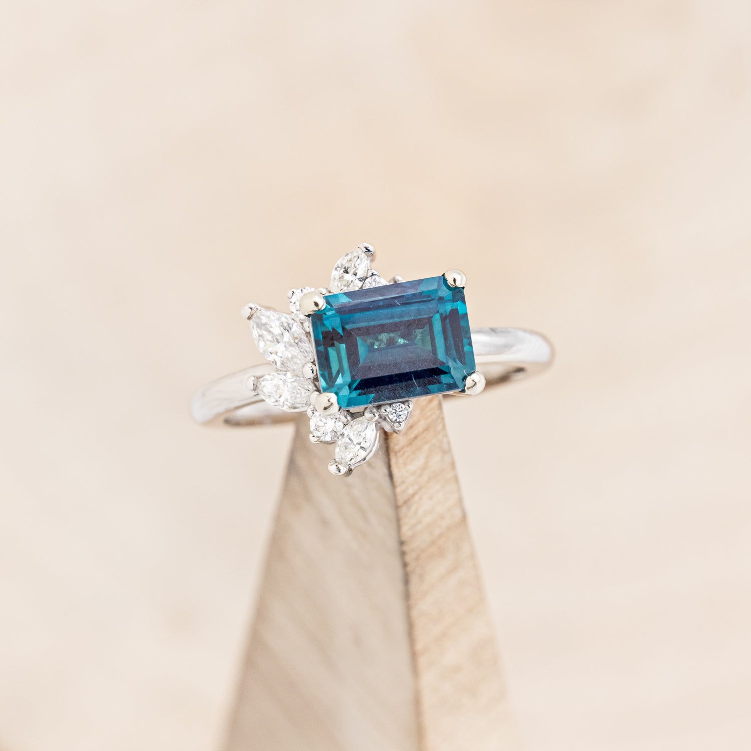 "AURAE" - EMERALD CUT LAB-GROWN ALEXANDRITE ENGAGEMENT RING WITH DIAMOND ACCENTS-7