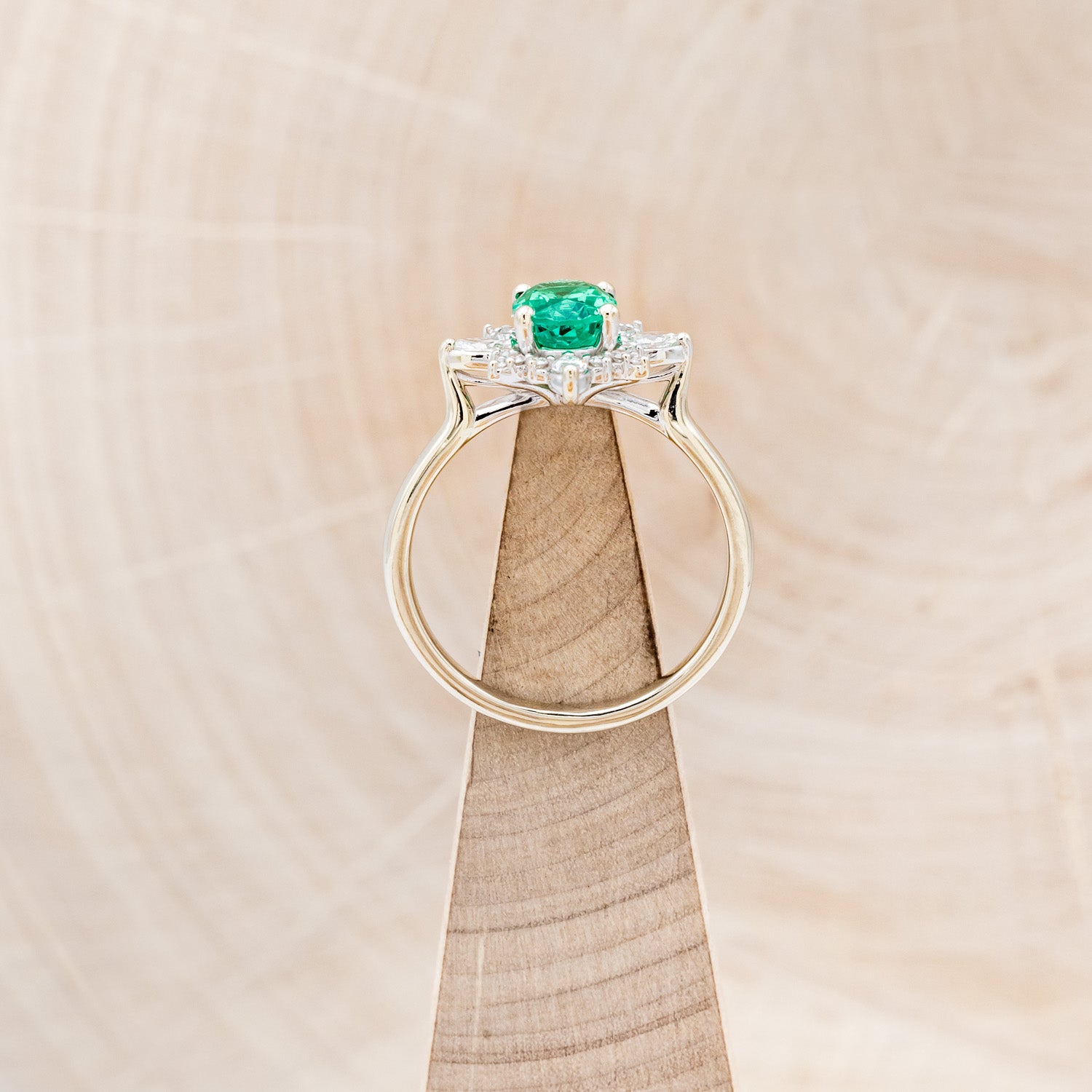 "AZALEA" - OVAL LAB-GROWN EMERALD ENGAGEMENT RING WITH DIAMOND HALO-20