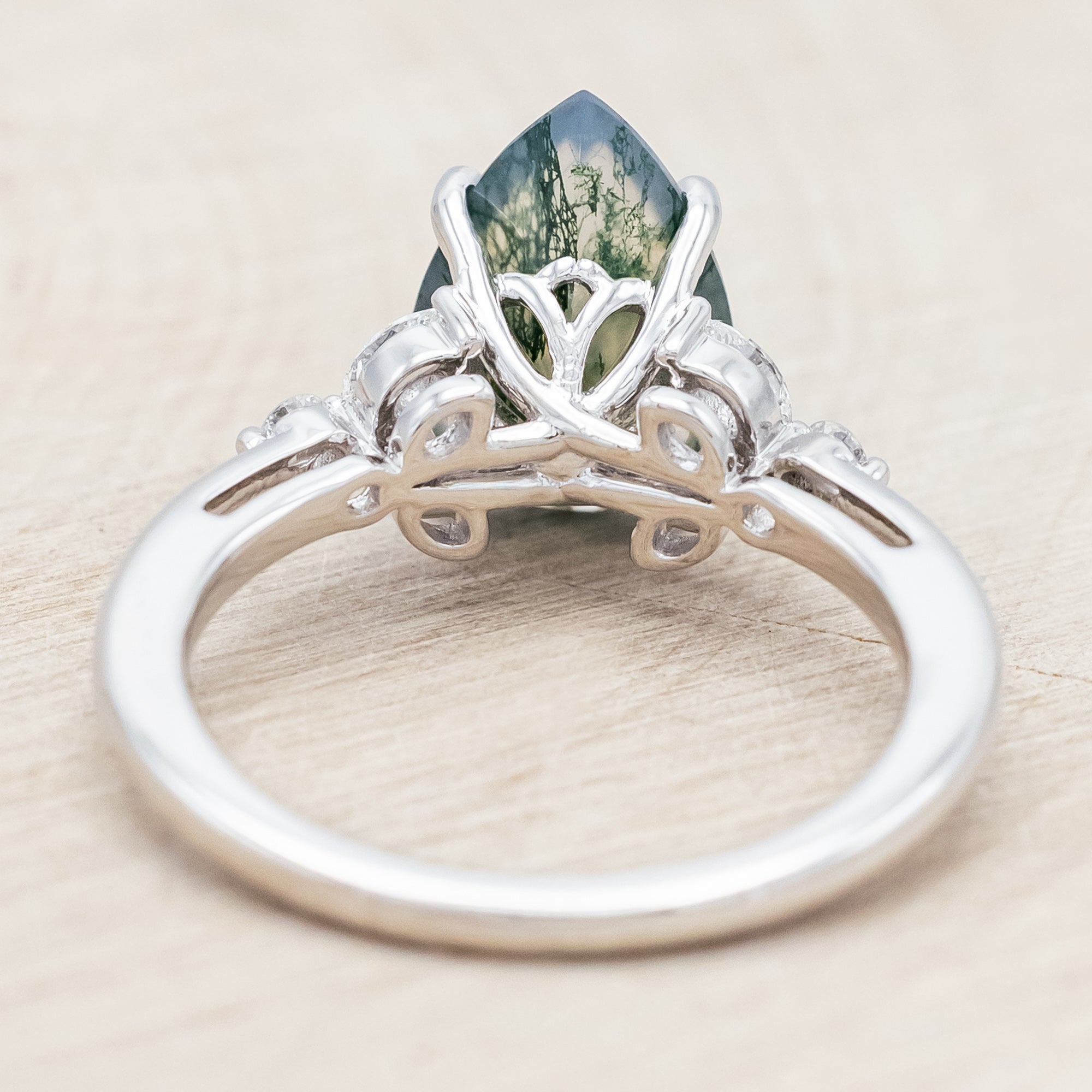 "BLOSSOM" - PEAR CUT MOSS AGATE ENGAGEMENT RING WITH DIAMOND ACCENTS-Staghead Designs