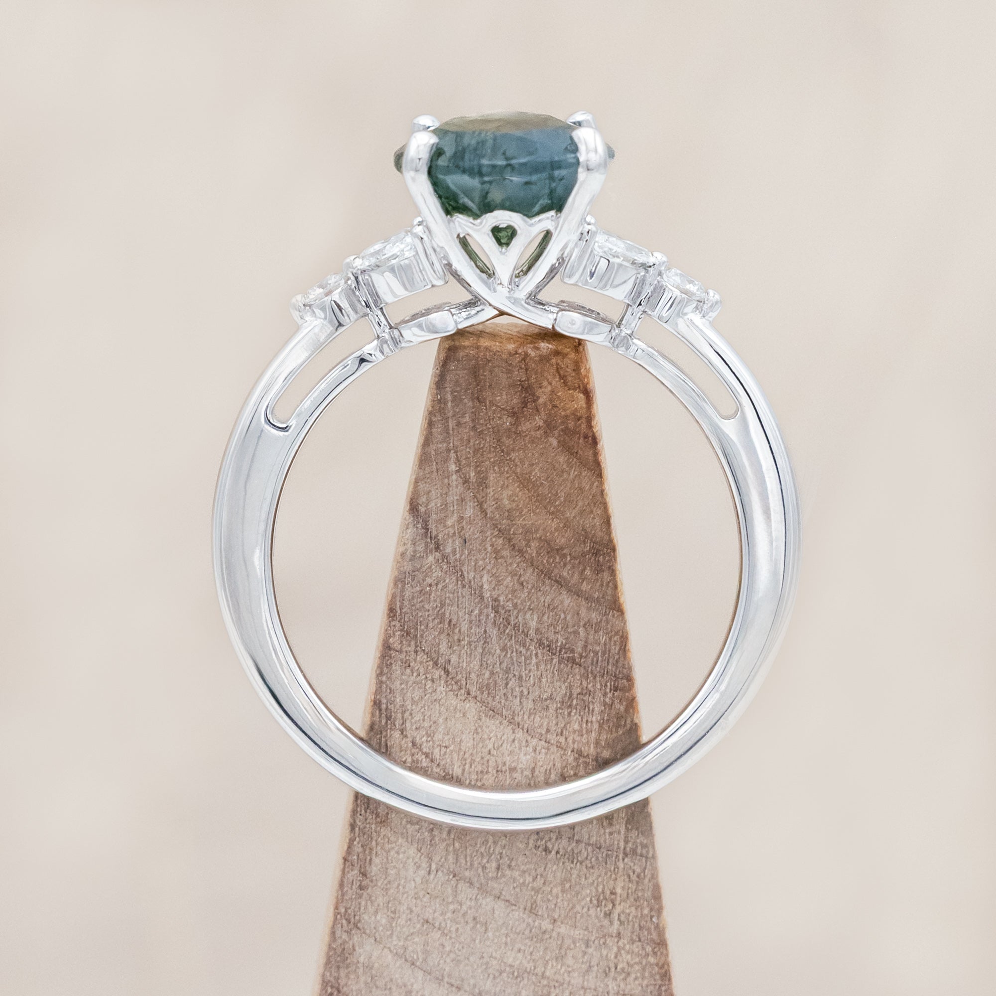 "BLOSSOM" - PEAR CUT MOSS AGATE ENGAGEMENT RING WITH DIAMOND ACCENTS-Staghead Designs