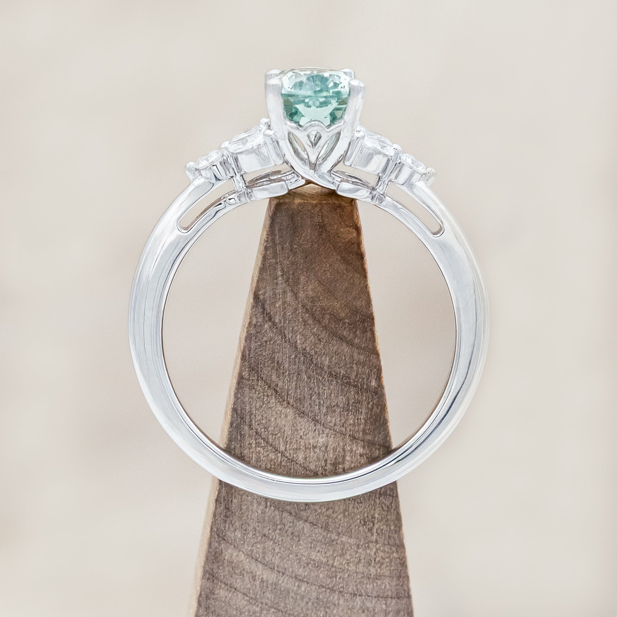 "BLOSSOM" - PEAR CUT LAB-GROWN GREEN SAPPHIRE ENGAGEMENT RING WITH DIAMOND ACCENTS-Staghead Designs