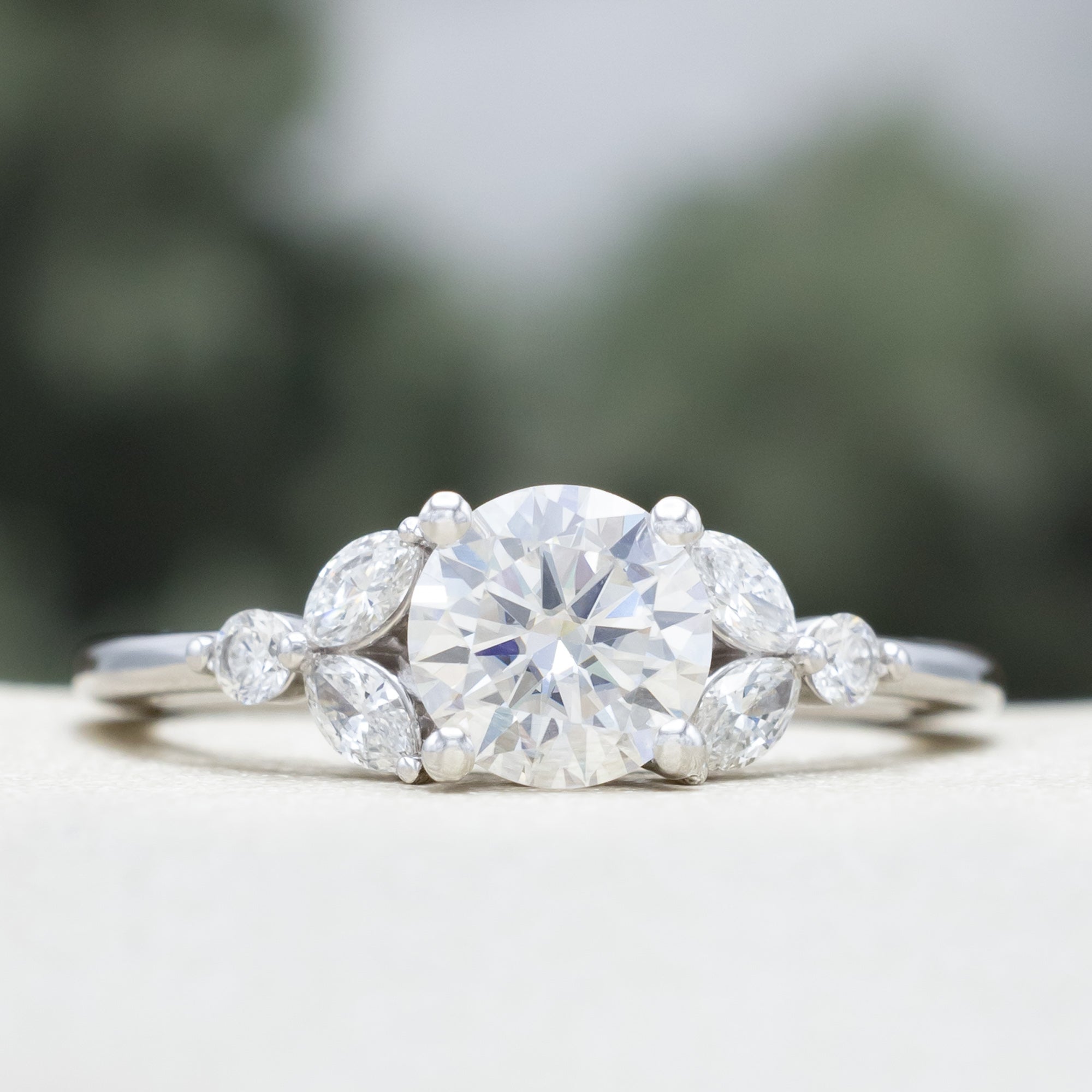 "BLOSSOM" - ROUND CUT ENGAGEMENT RING WITH DIAMOND ACCENTS-Staghead Designs