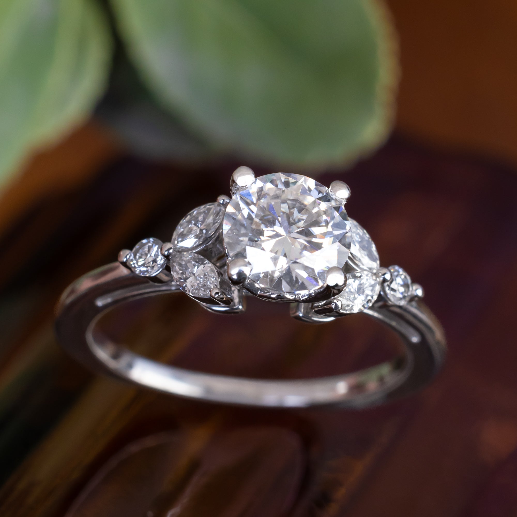 "BLOSSOM" - ROUND CUT ENGAGEMENT RING WITH DIAMOND ACCENTS-Staghead Designs