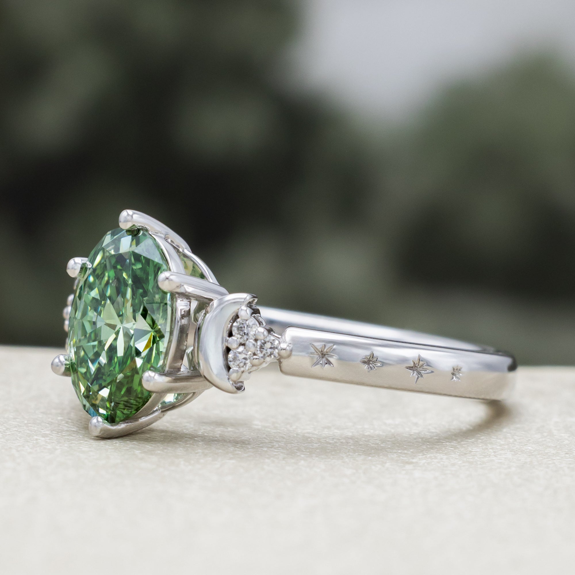 "Celeste" - Two-Tone Triple Moon Women's Engagement Ring With Diamond Accents - Select Your Own Stone-Staghead Designs