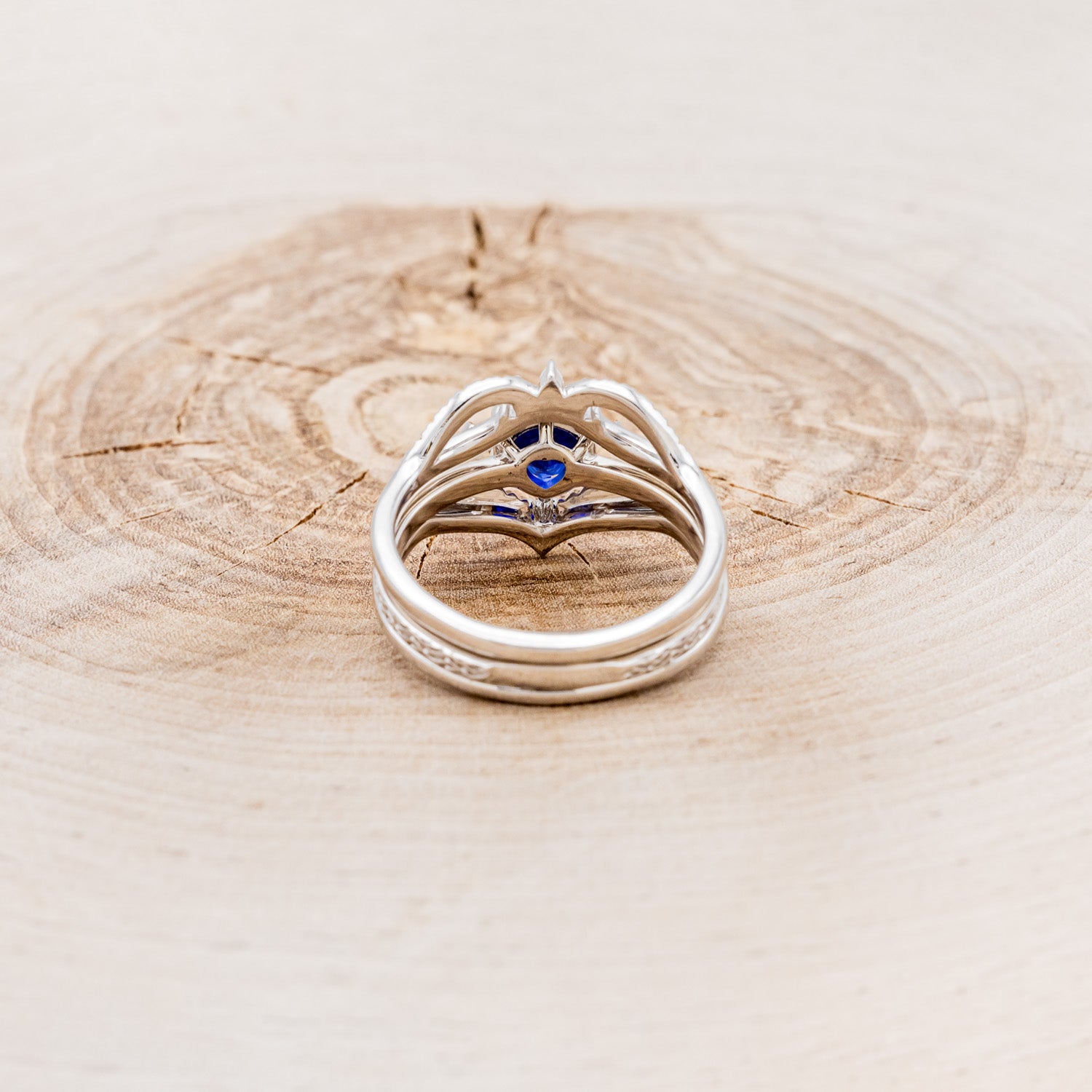 CLADDAGH BRIDAL SUITE - CELTIC KNOT LAB-GROWN BLUE SAPPHIRE SOLITAIRE ENGAGEMENT RING WITH DIAMOND ACCENT TRACER & CLADDAGH TRACER-5
