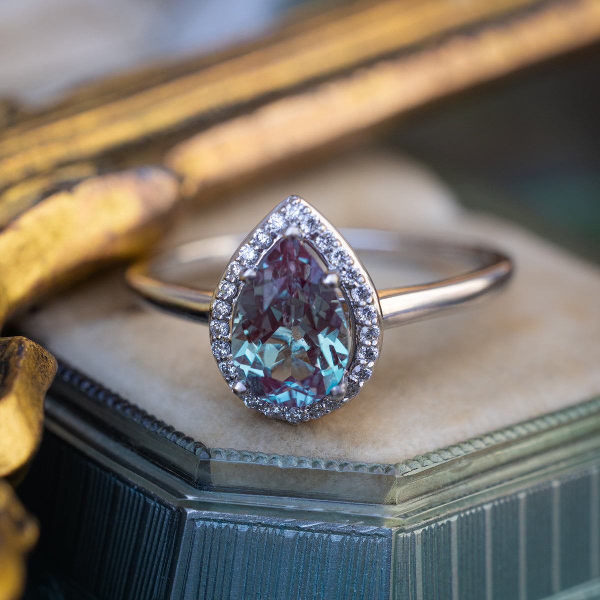 "Clariss" - Pear Cut Engagement Ring With Diamond Accents & A Contoured Stacker-Staghead Designs