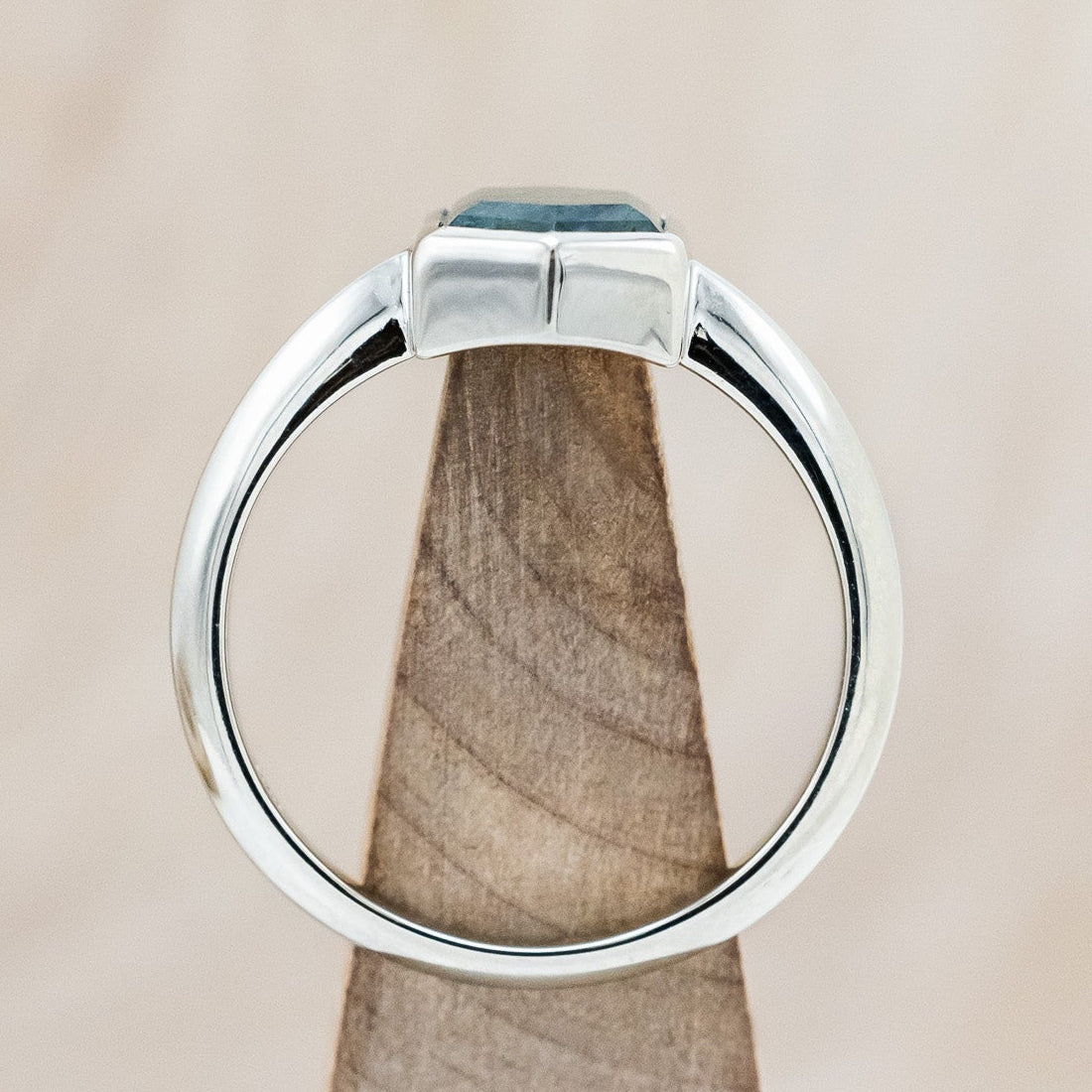 "CORA" - ELONGATED HEXAGON CUT MOSS AGATE SOLITAIRE ENGAGEMENT RING-Staghead Designs