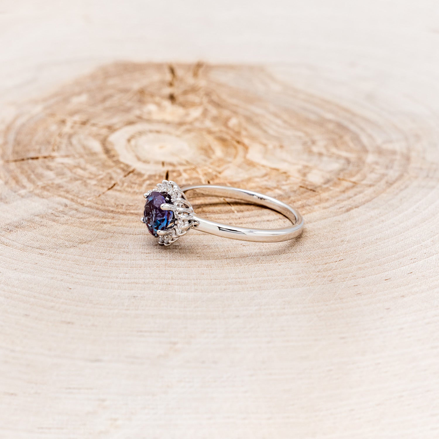 "CORALIE" - ROUND CUT LAB-GROWN ALEXANDRITE ENGAGEMENT RING WITH A DIAMOND HALO-15