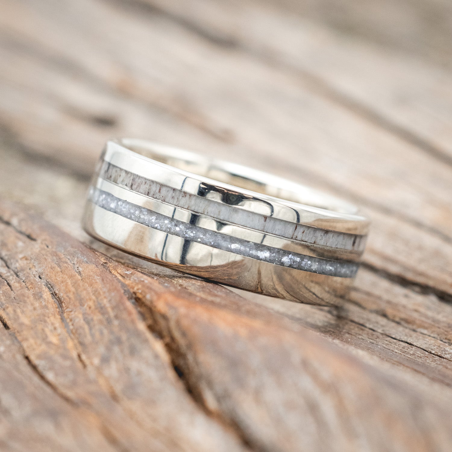 "COSMO" - MATCHING SET OF ANTLER & DIAMOND DUST WEDDING BANDS-Staghead Designs