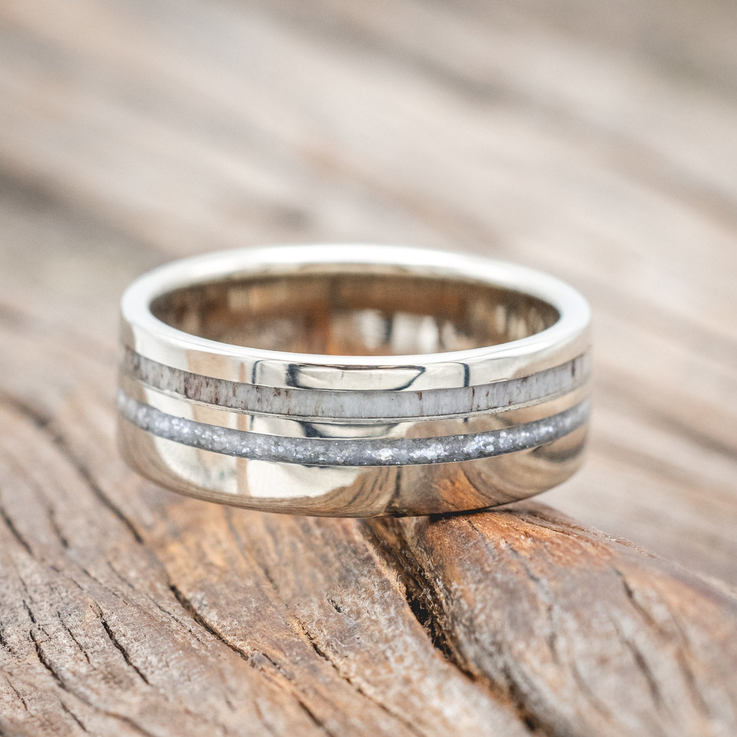 "COSMO" - MATCHING SET OF ANTLER & DIAMOND DUST WEDDING BANDS-Staghead Designs