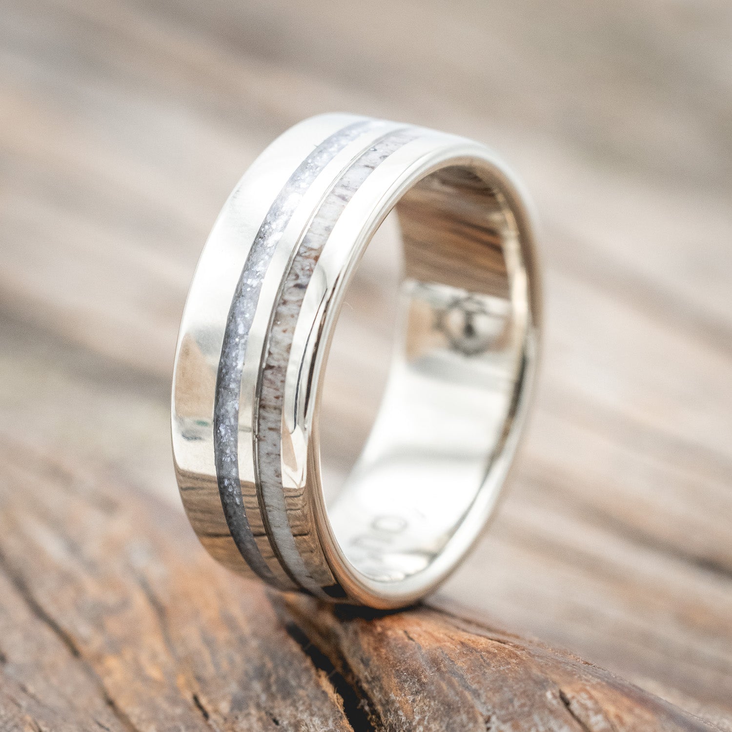 "COSMO" - MATCHING SET OF ANTLER & DIAMOND DUST WEDDING BANDS-Staghead Designs