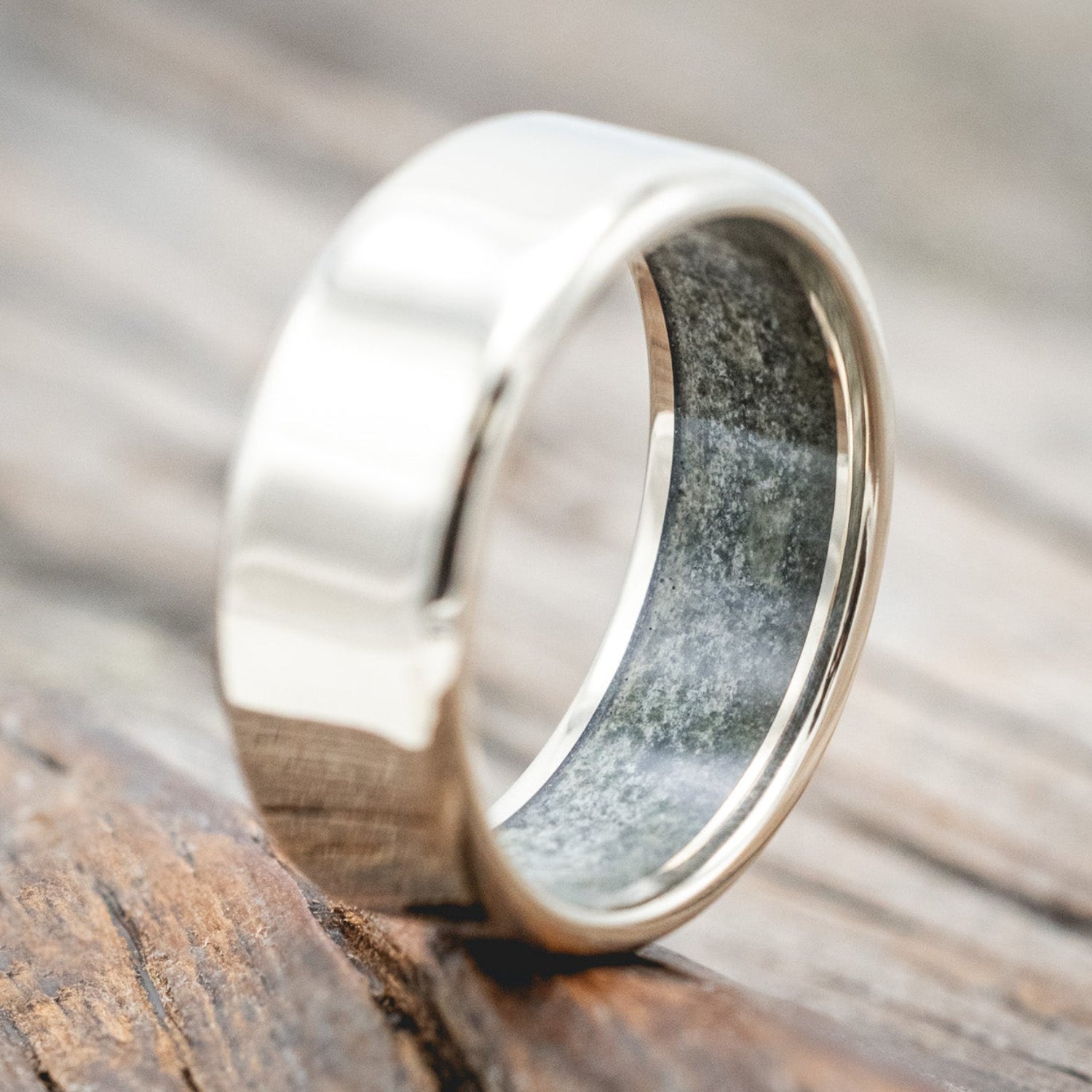 CRUSHED MOSS AGATE LINED WEDDING BAND-Staghead Designs